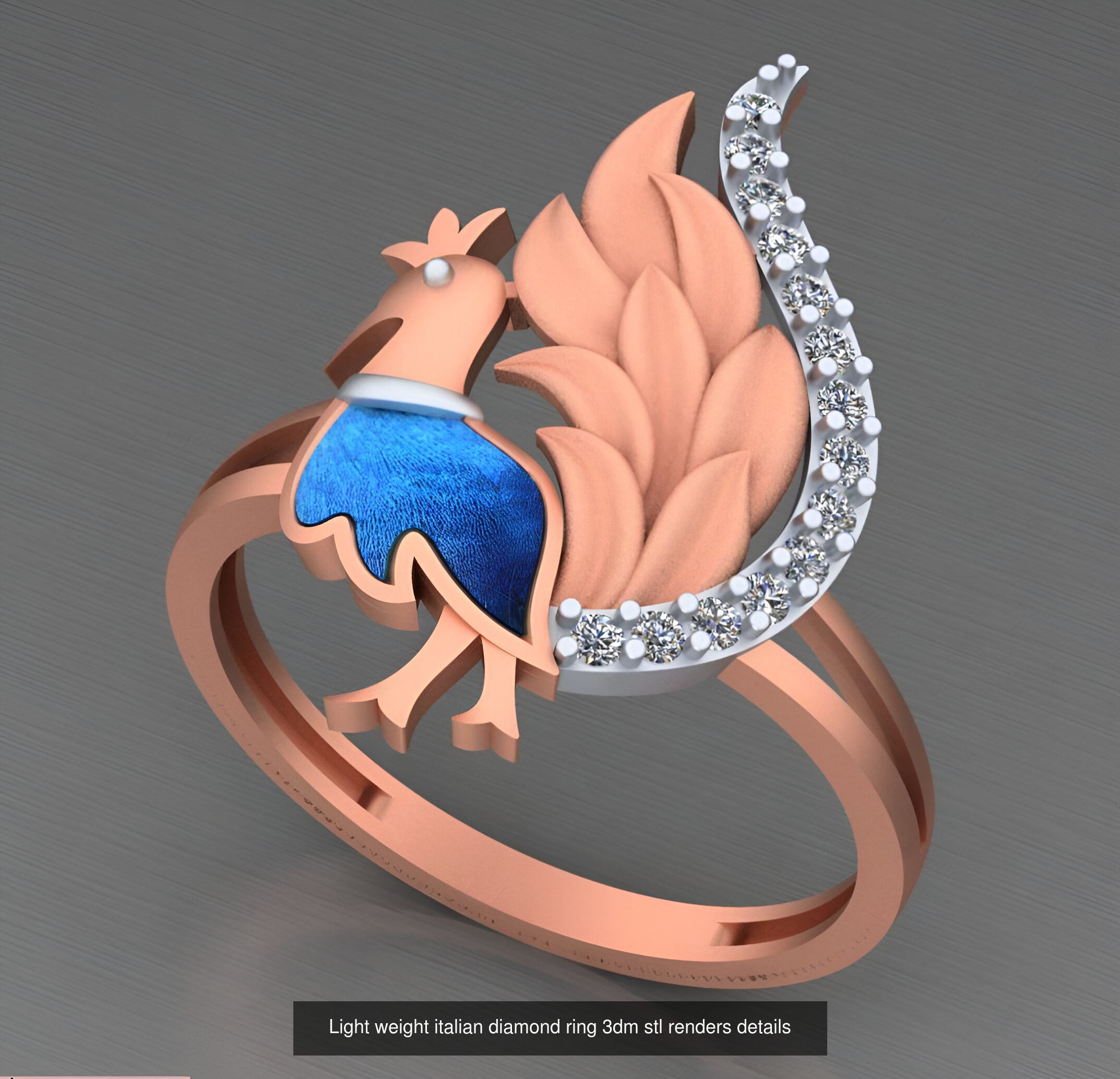 104 Light weight italian diamond ring 3dm stl renders details 3D Model Collection_19