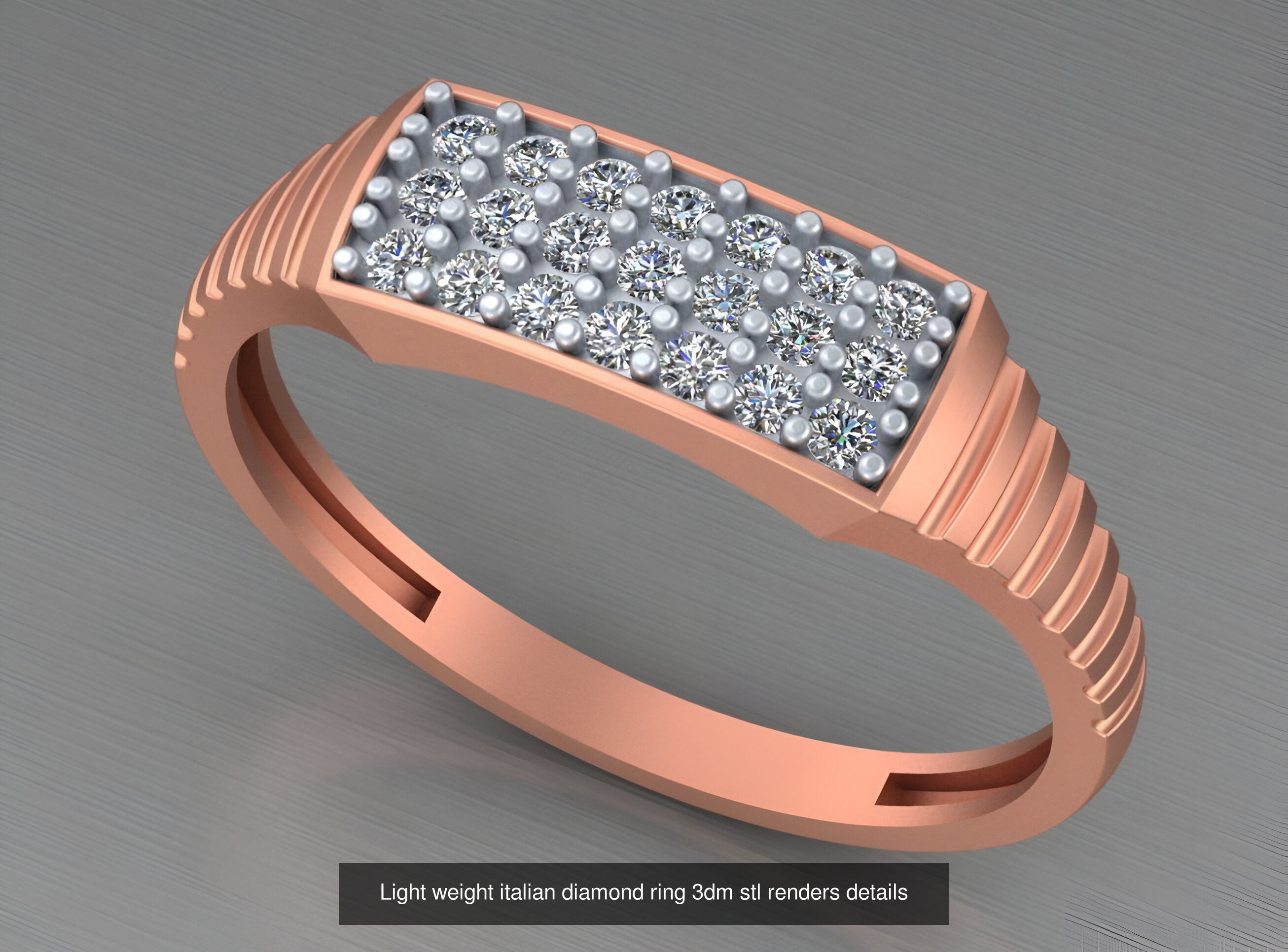 104 Light weight italian diamond ring 3dm stl renders details 3D Model Collection_100