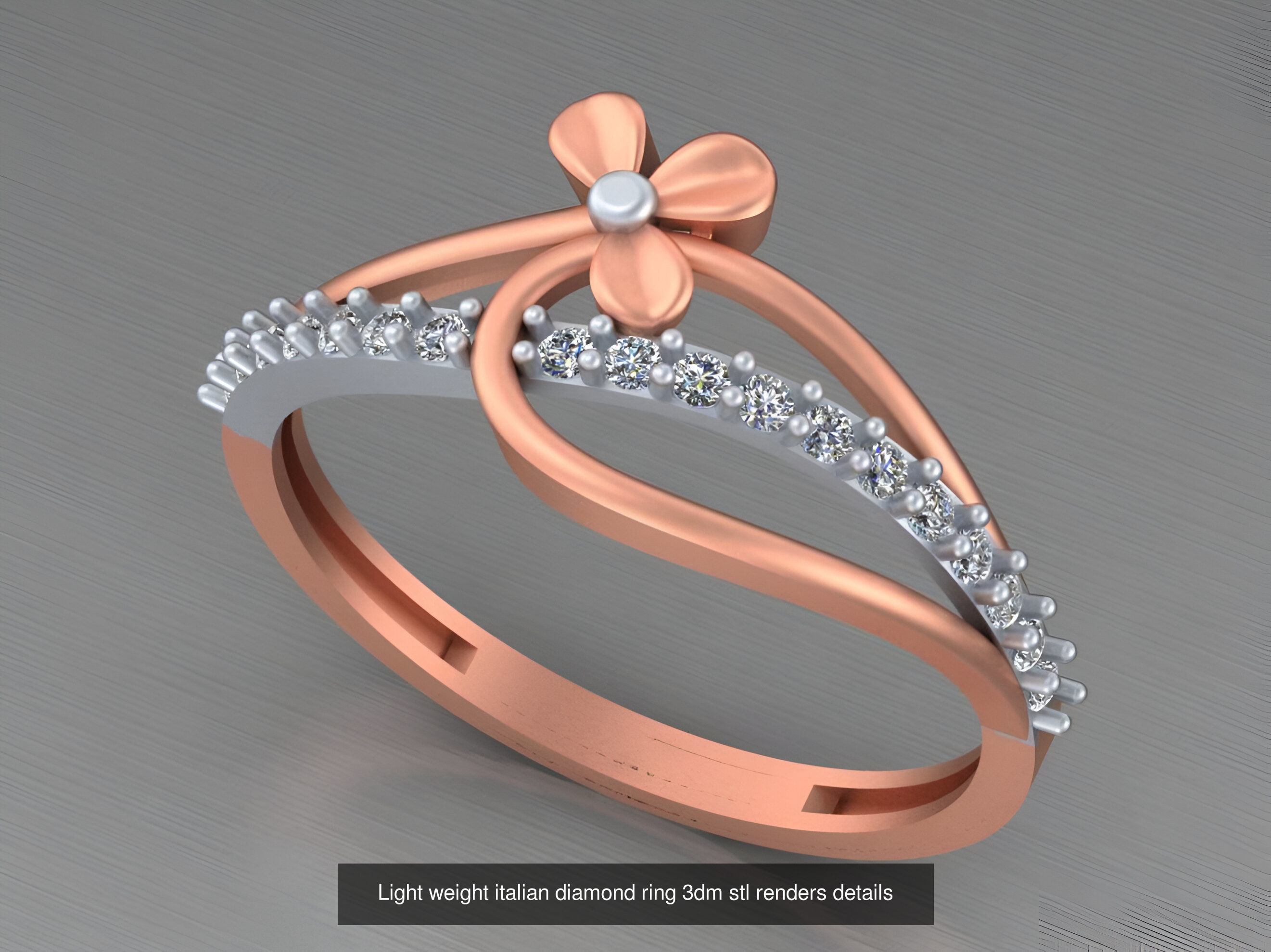 104 Light weight italian diamond ring 3dm stl renders details 3D Model Collection_16