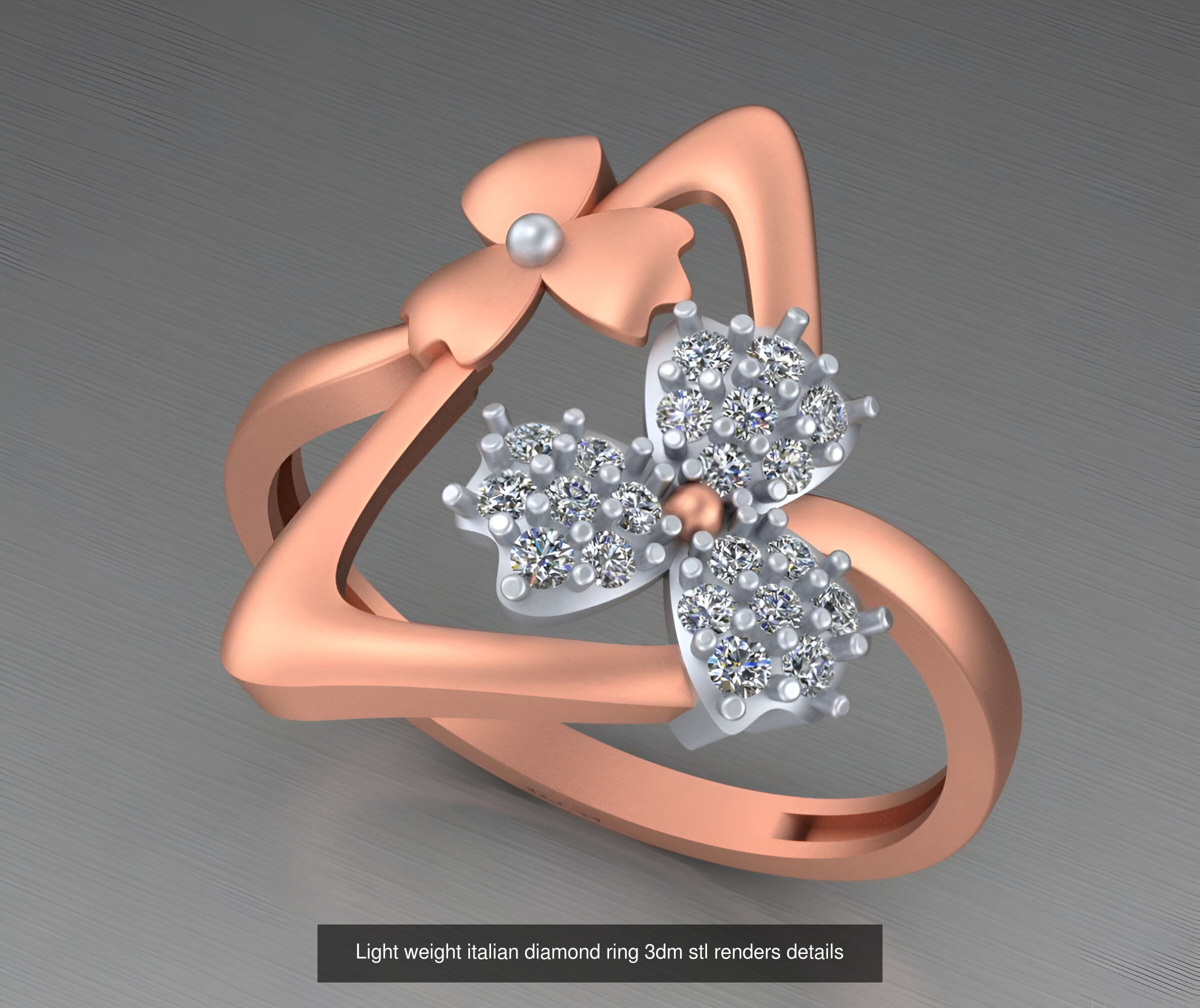 104 Light weight italian diamond ring 3dm stl renders details 3D Model Collection_23