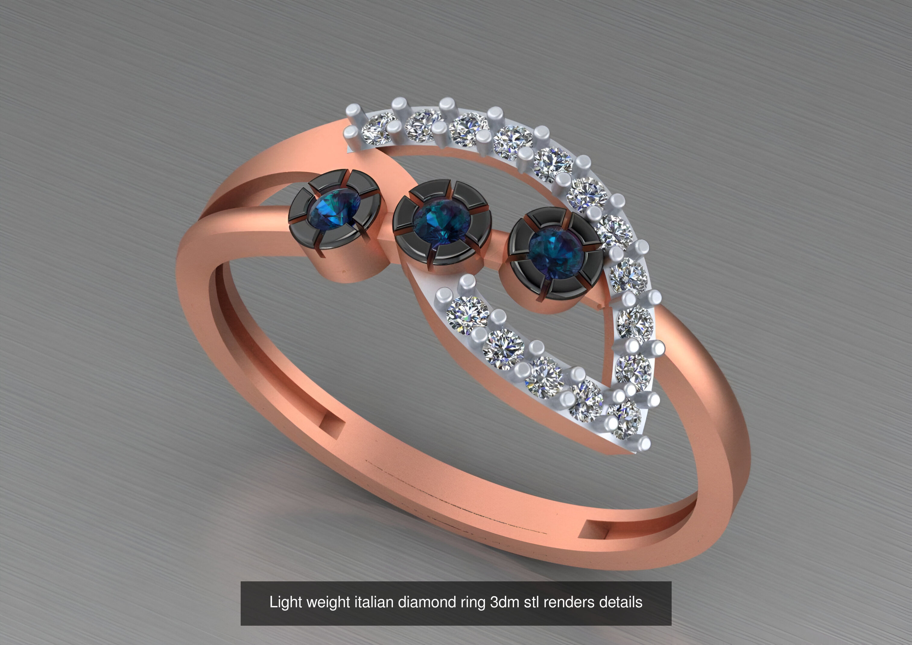 104 Light weight italian diamond ring 3dm stl renders details 3D Model Collection_26