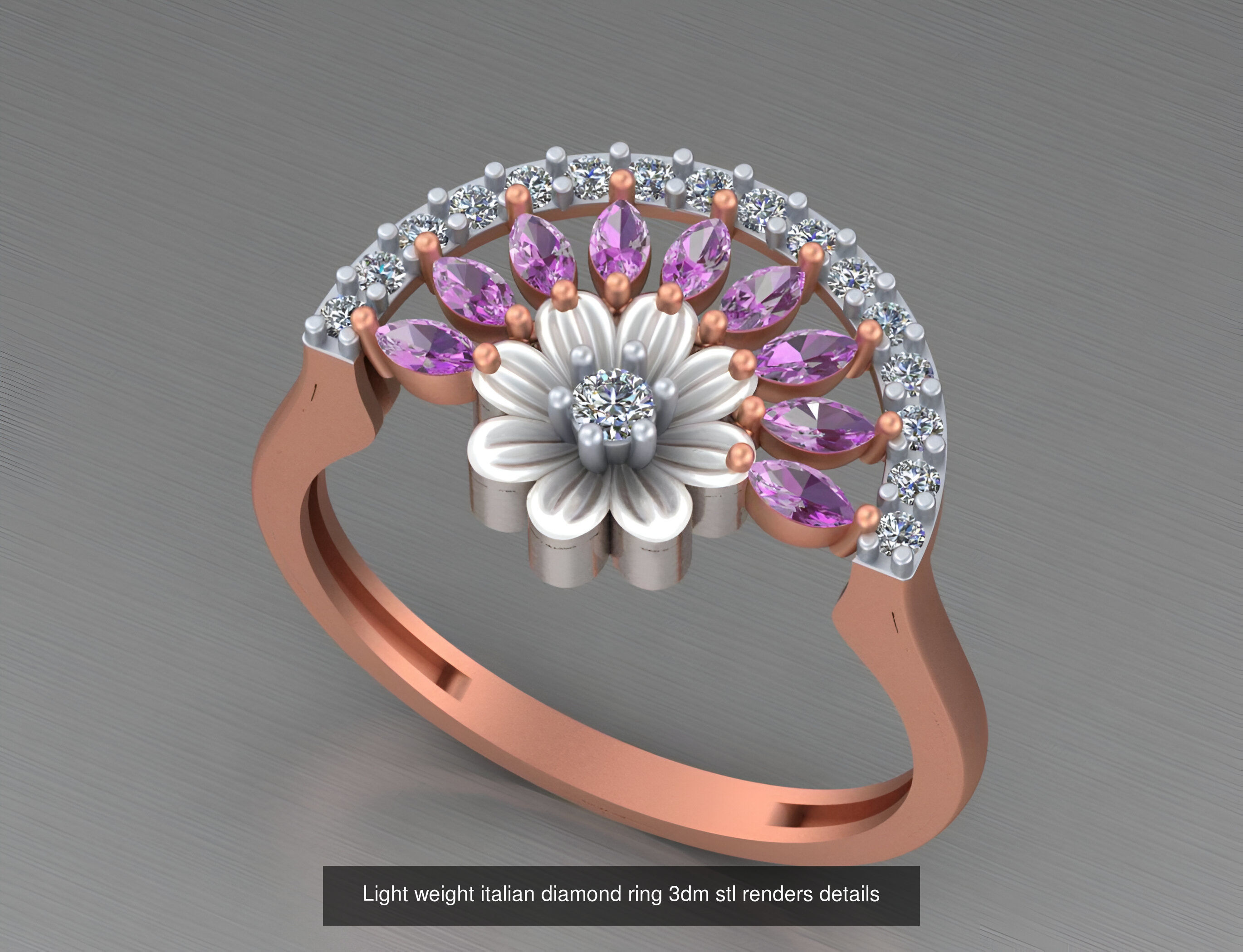 104 Light weight italian diamond ring 3dm stl renders details 3D Model Collection_34