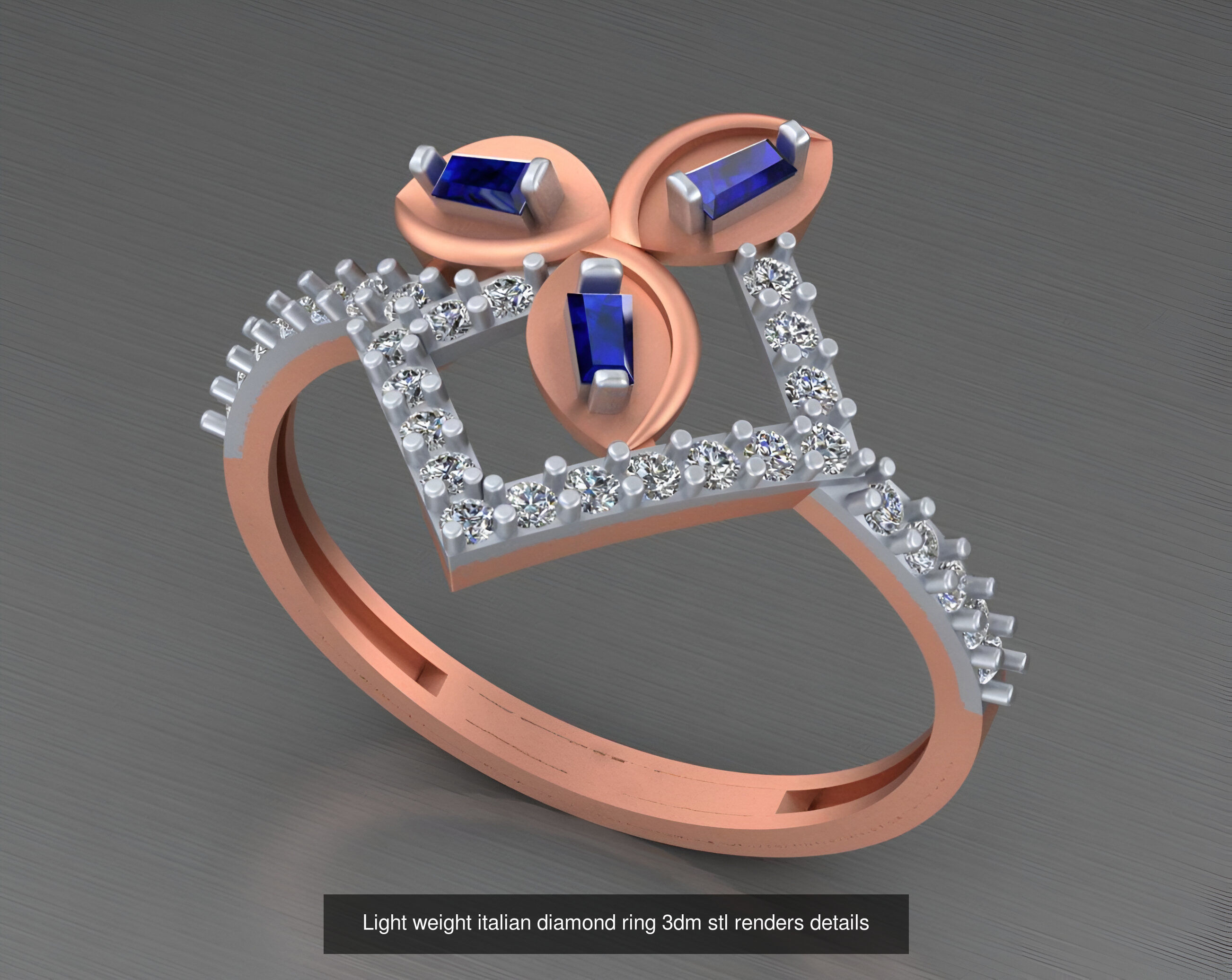 104 Light weight italian diamond ring 3dm stl renders details 3D Model Collection_53