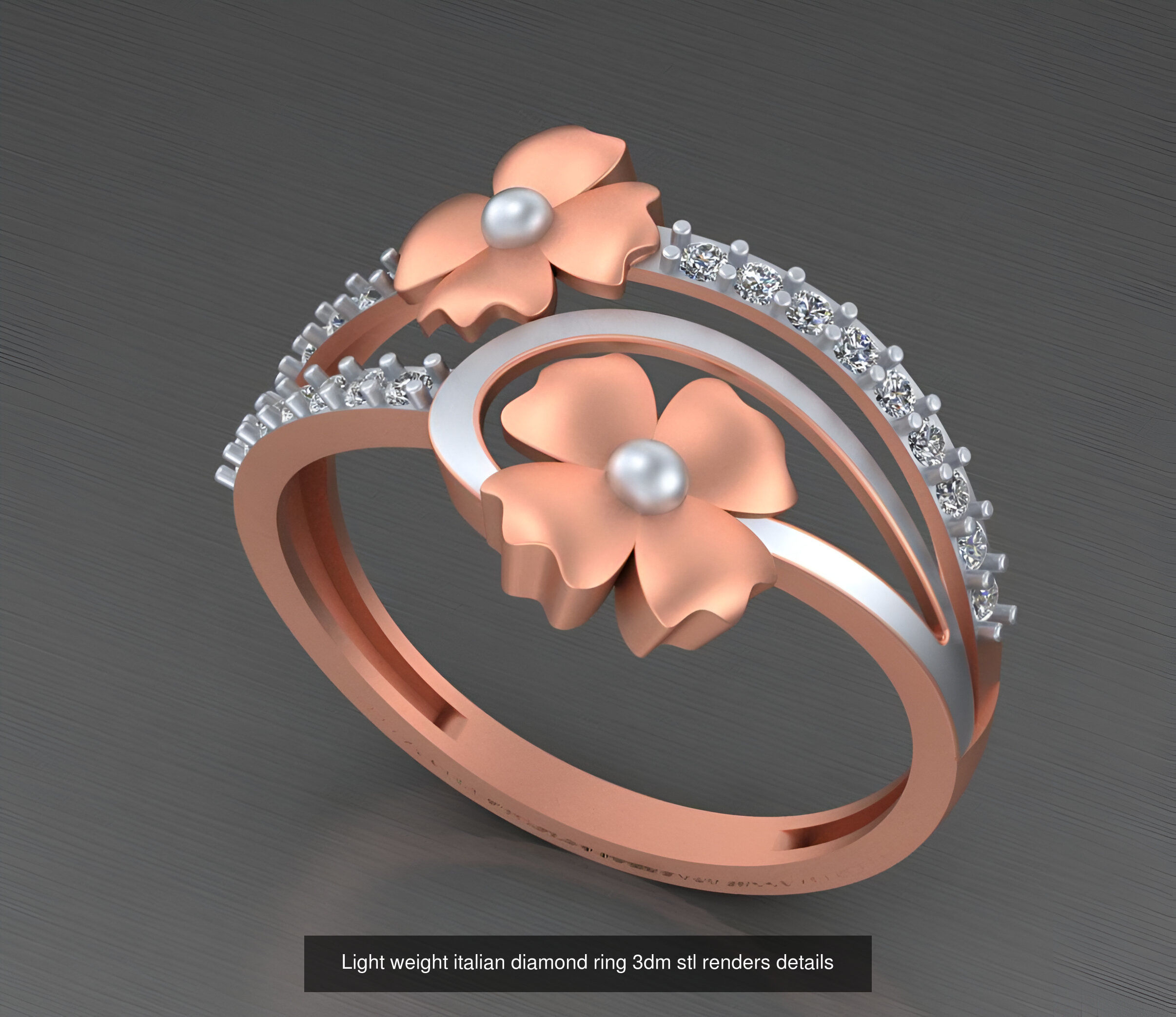 104 Light weight italian diamond ring 3dm stl renders details 3D Model Collection_8