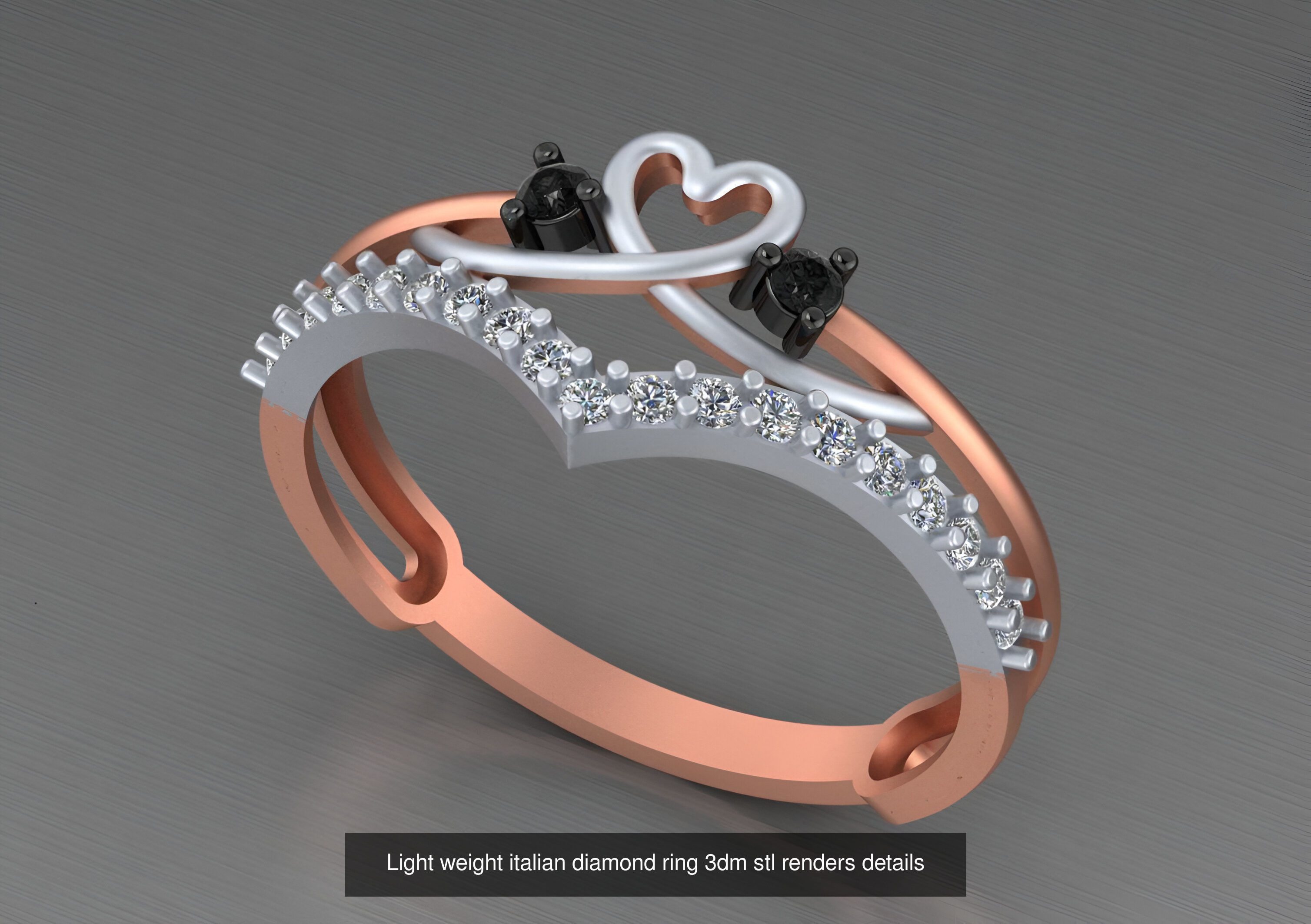 104 Light weight italian diamond ring 3dm stl renders details 3D Model Collection_43
