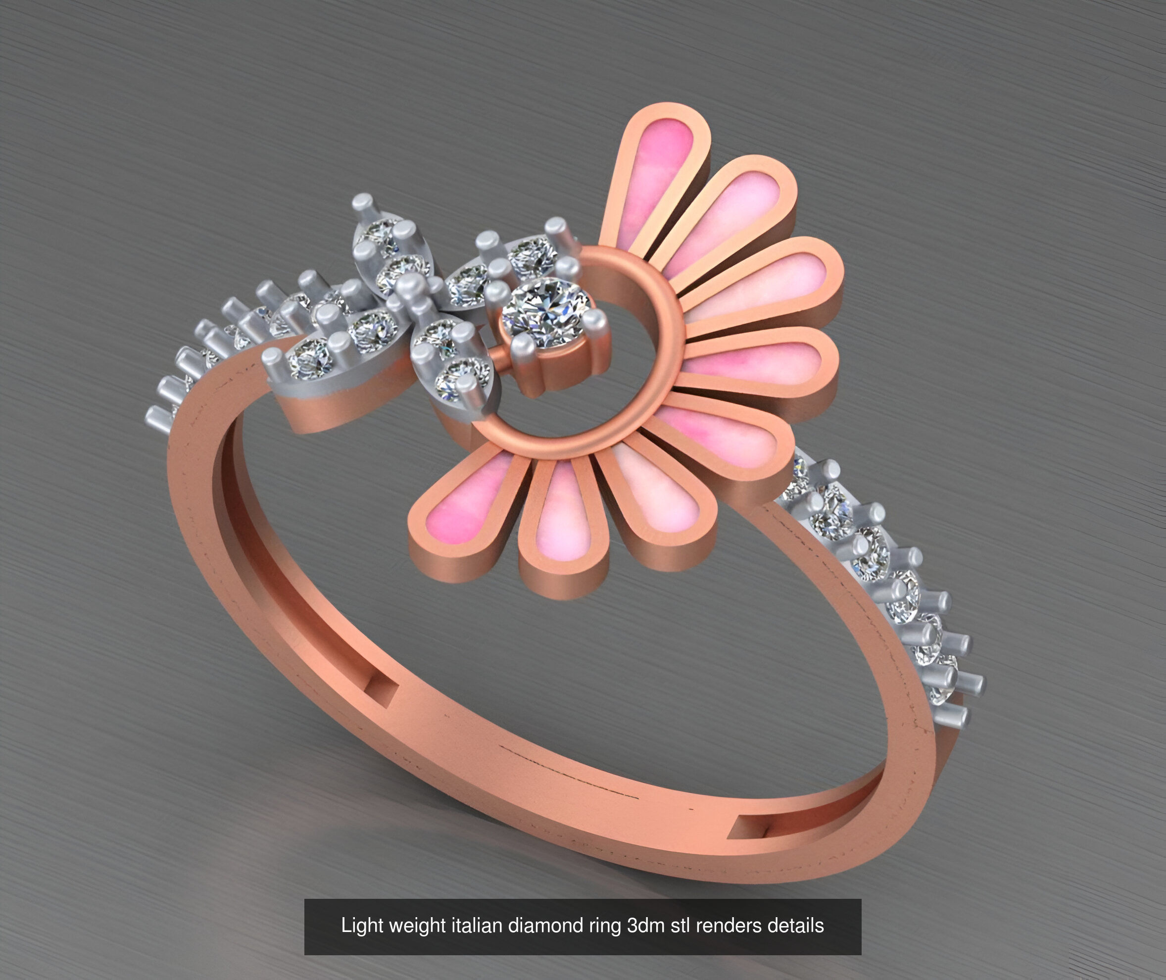104 Light weight italian diamond ring 3dm stl renders details 3D Model Collection_103