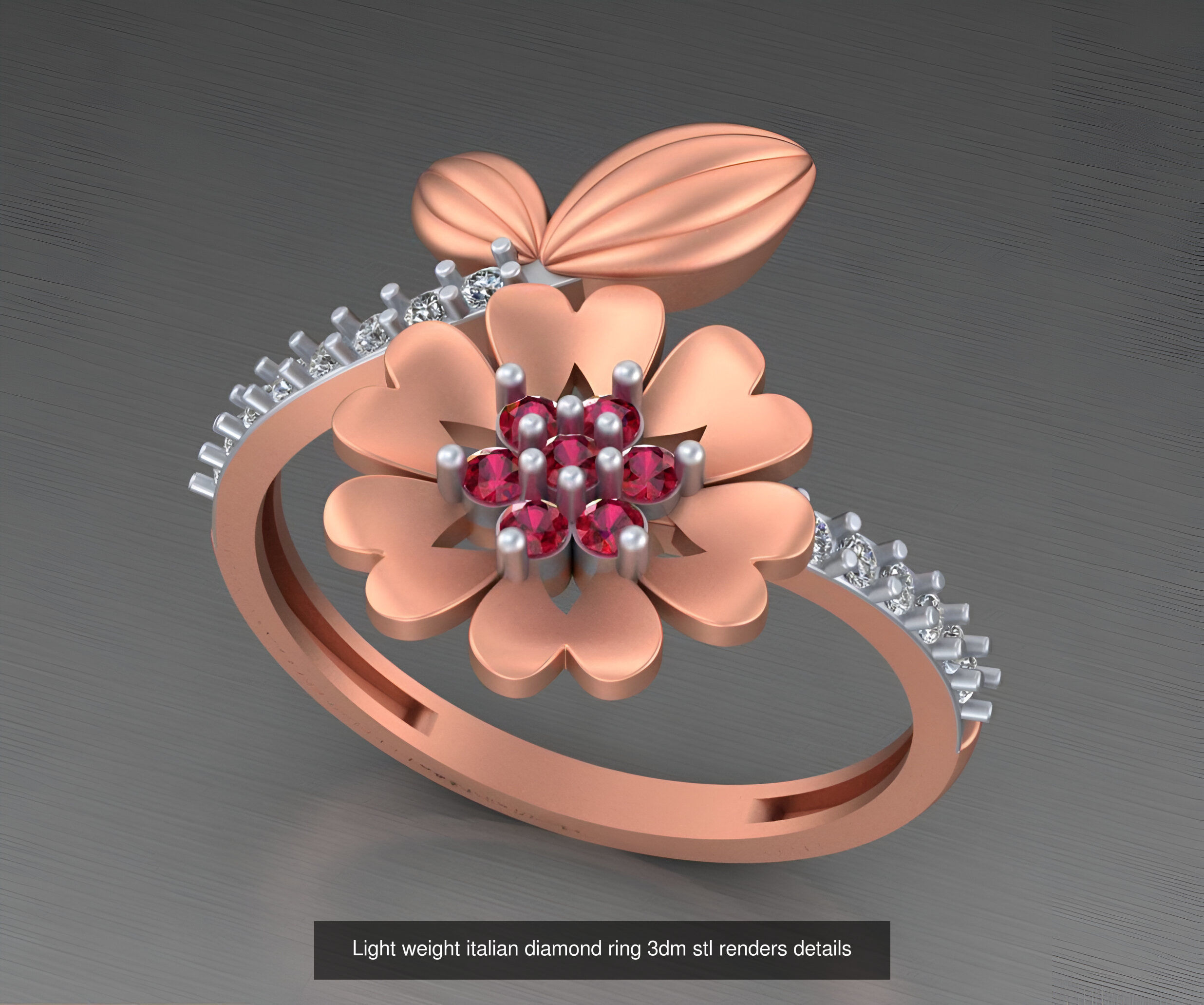 104 Light weight italian diamond ring 3dm stl renders details 3D Model Collection_22