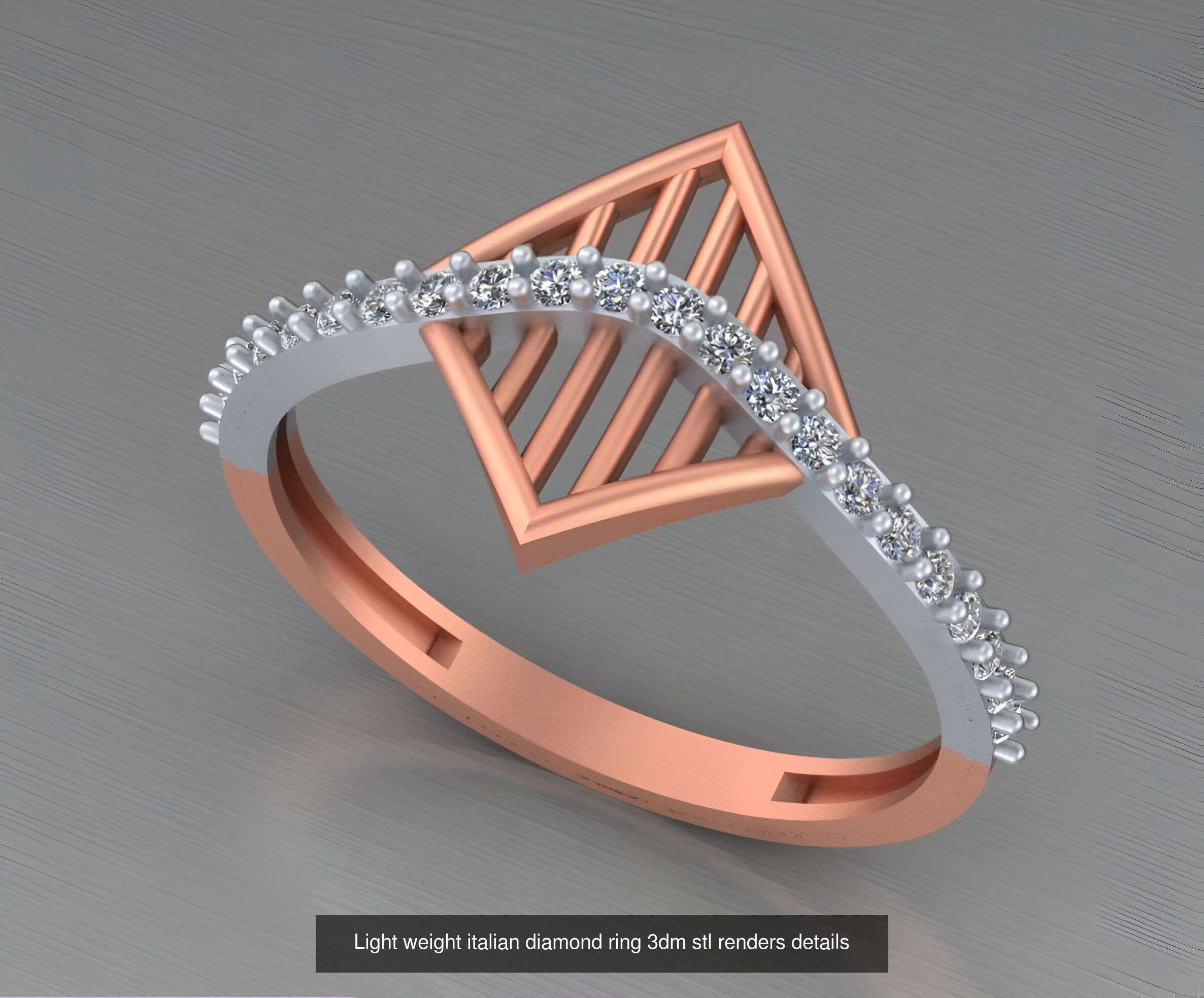 104 Light weight italian diamond ring 3dm stl renders details 3D Model Collection_87