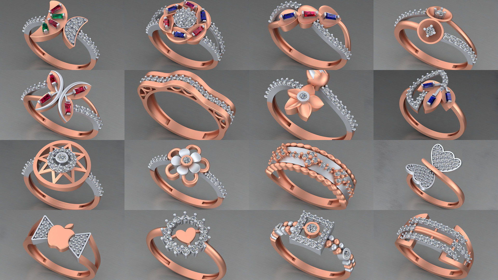 104 Light weight italian diamond ring 3dm stl renders details 3D Model Collection_1