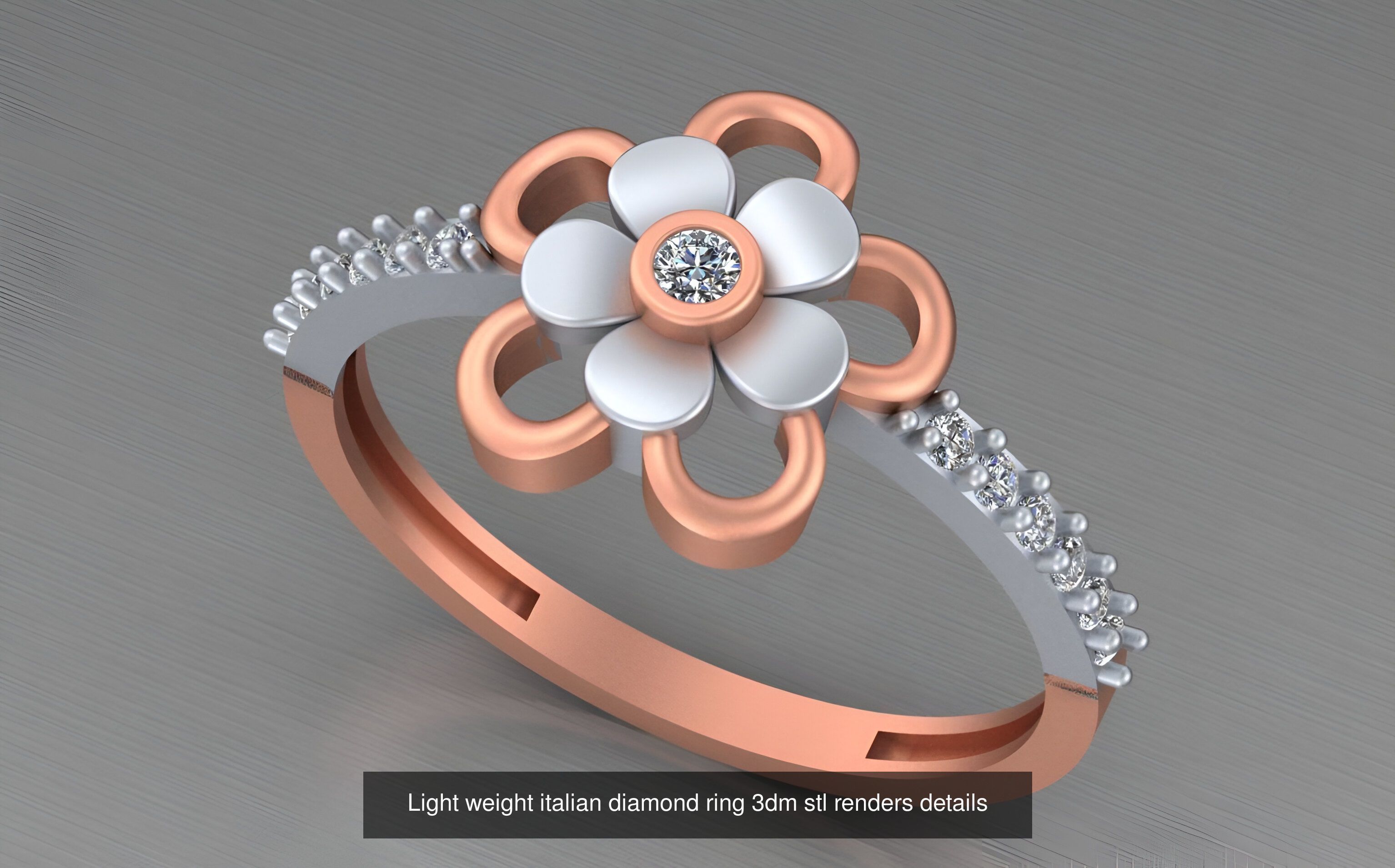 104 Light weight italian diamond ring 3dm stl renders details 3D Model Collection_63