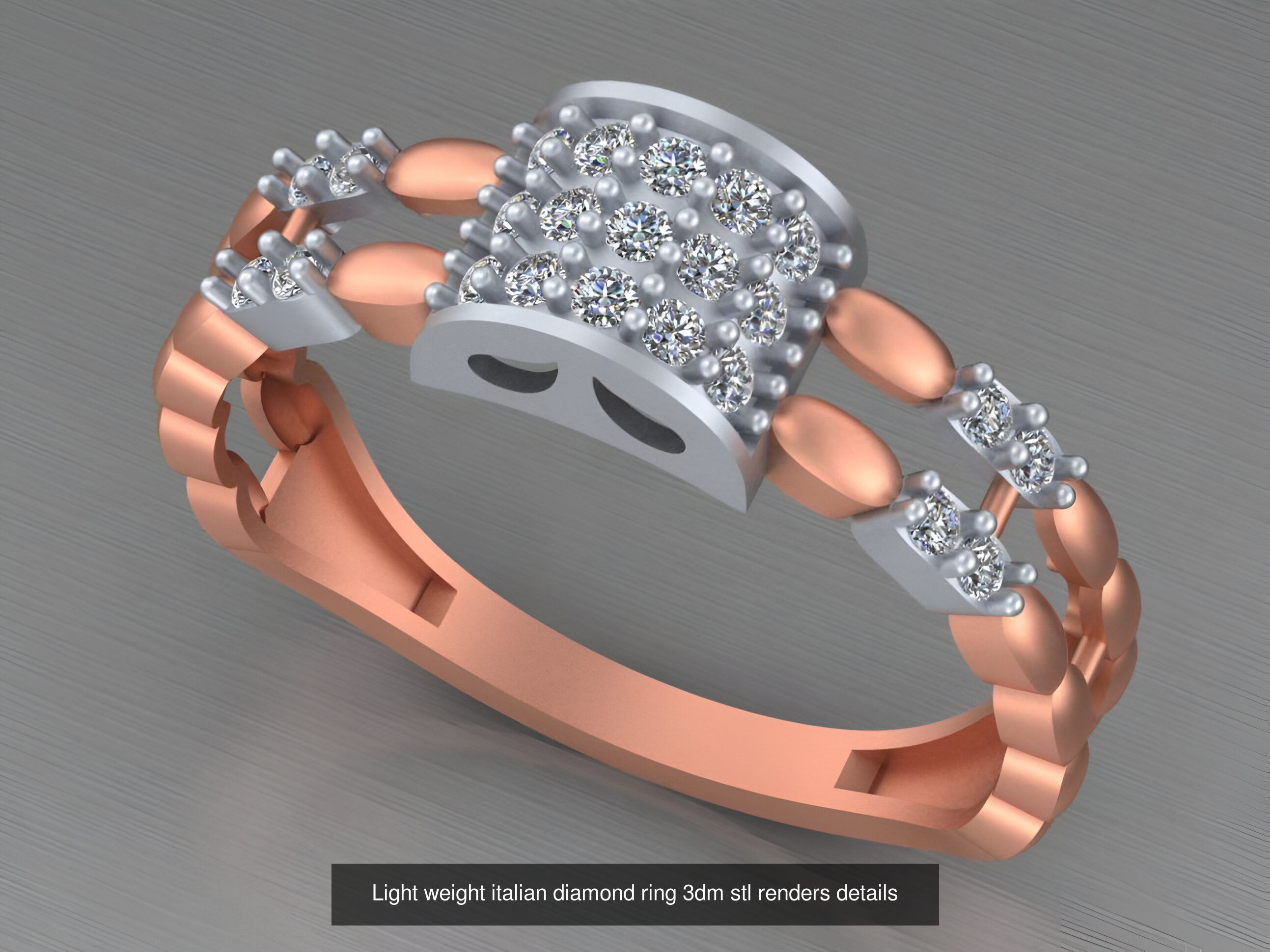 104 Light weight italian diamond ring 3dm stl renders details 3D Model Collection_83