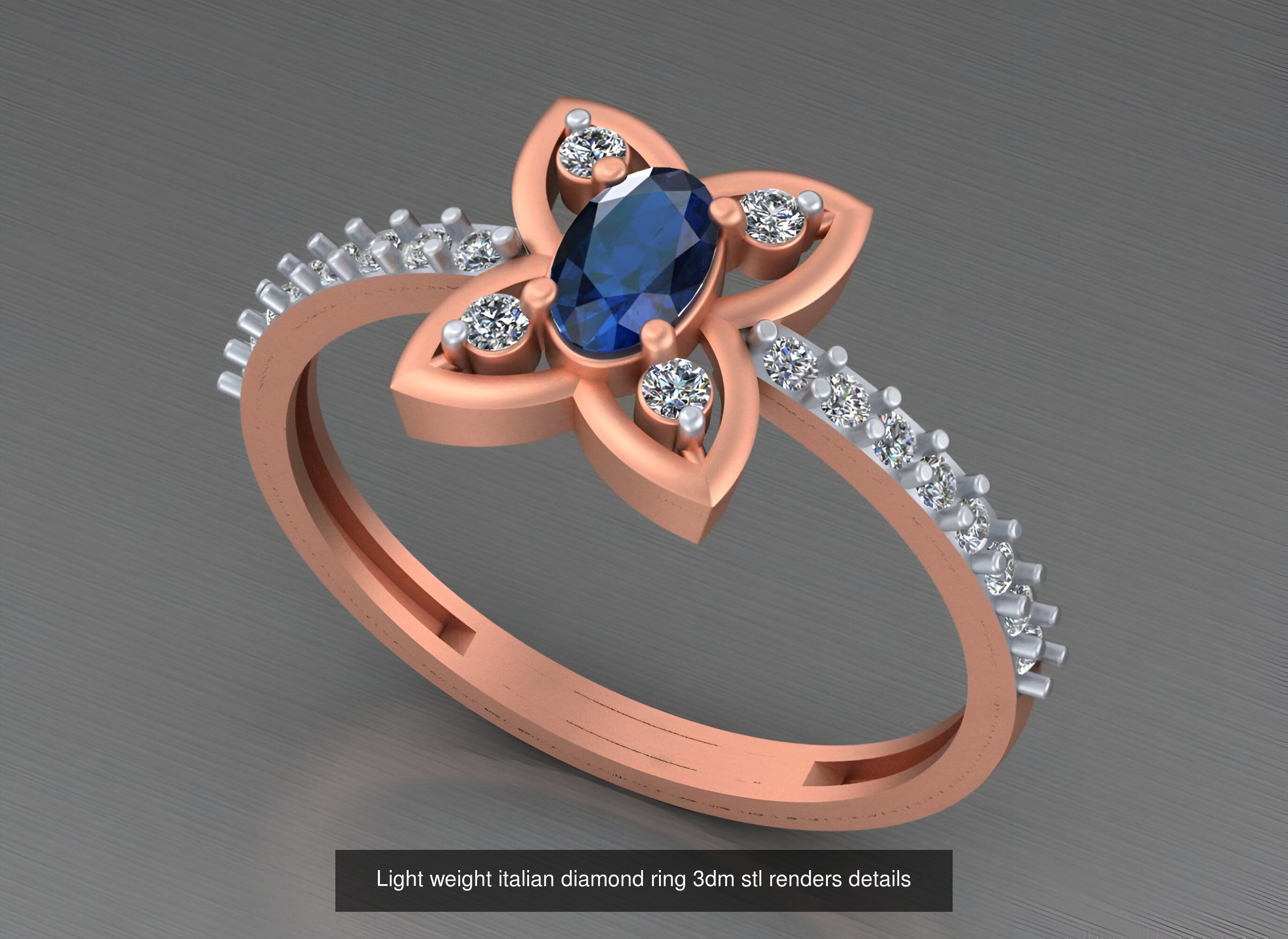 104 Light weight italian diamond ring 3dm stl renders details 3D Model Collection_36