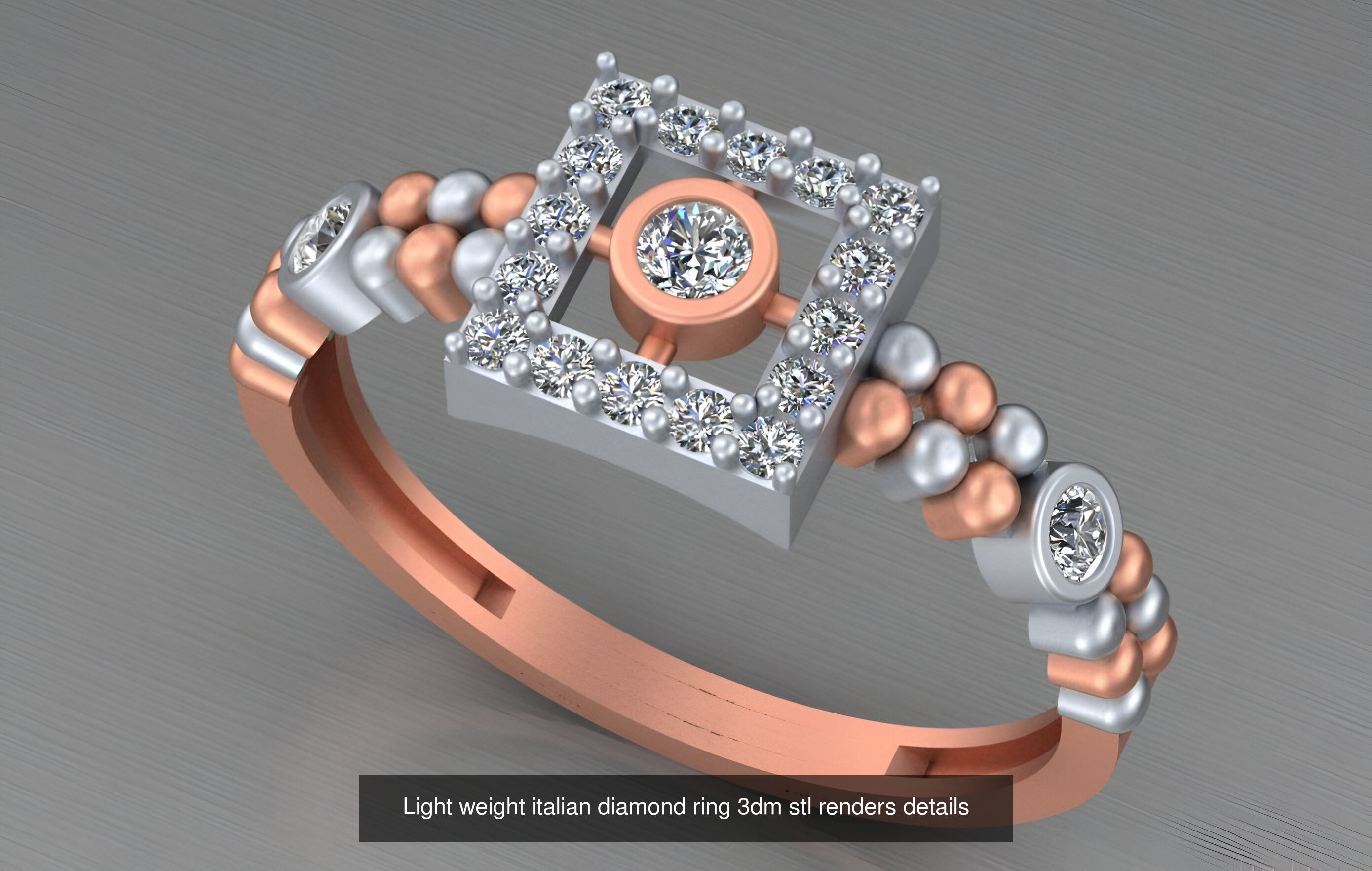 104 Light weight italian diamond ring 3dm stl renders details 3D Model Collection_68