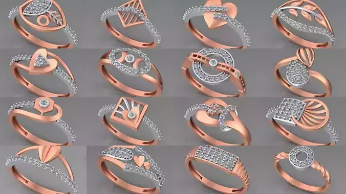 104 Light weight italian diamond ring 3dm stl renders details  3D Model Collection