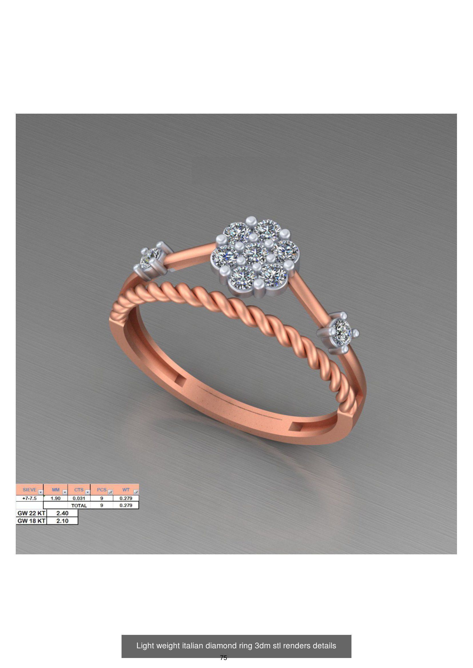 104 Light weight italian diamond ring 3dm stl renders details 3D Model Collection_32
