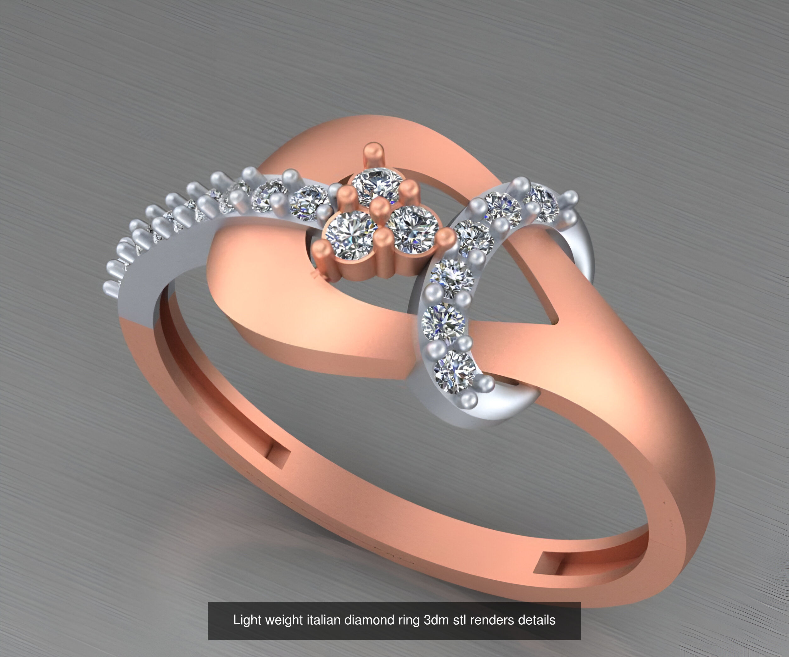 104 Light weight italian diamond ring 3dm stl renders details 3D Model Collection_96