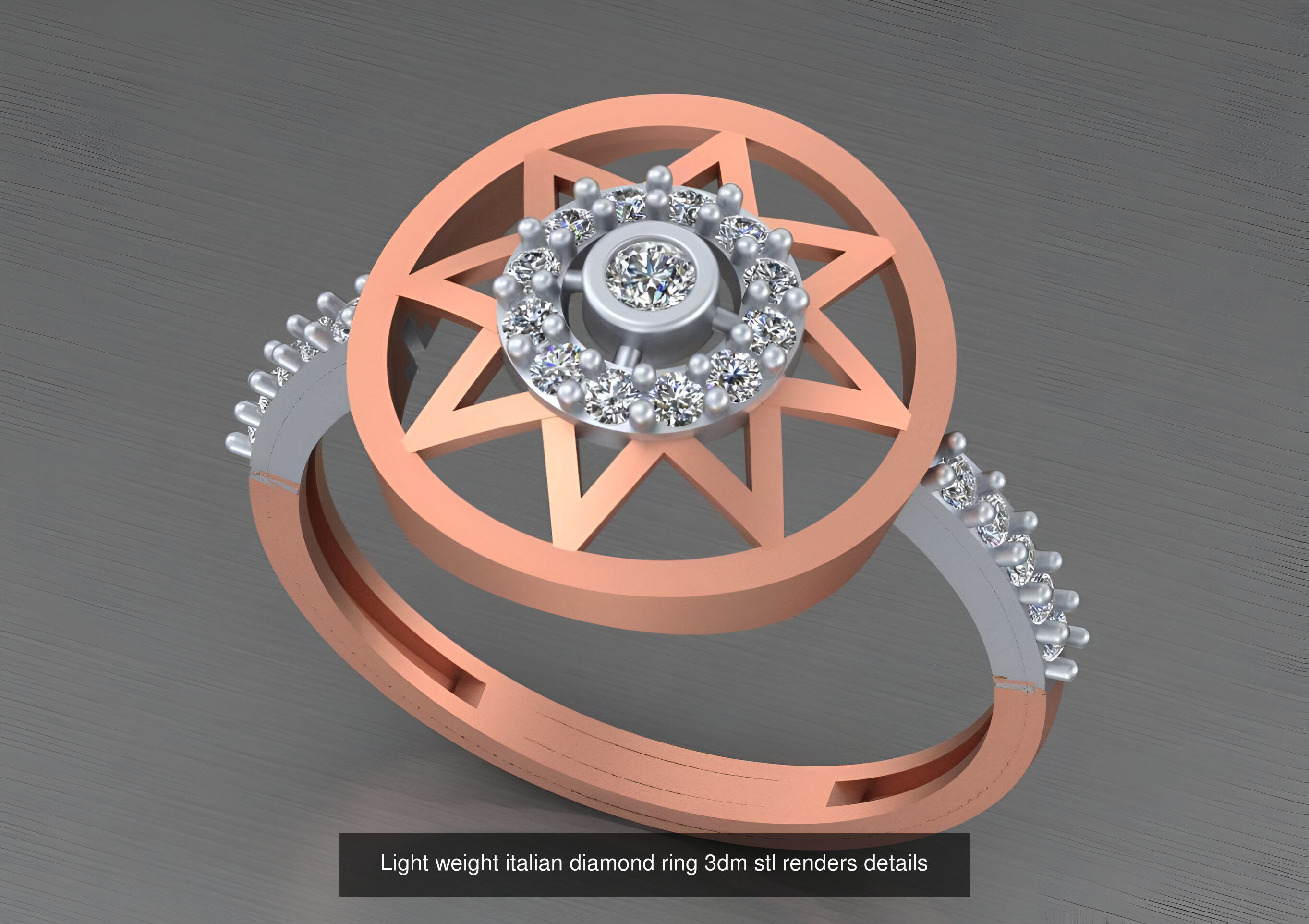 104 Light weight italian diamond ring 3dm stl renders details 3D Model Collection_62