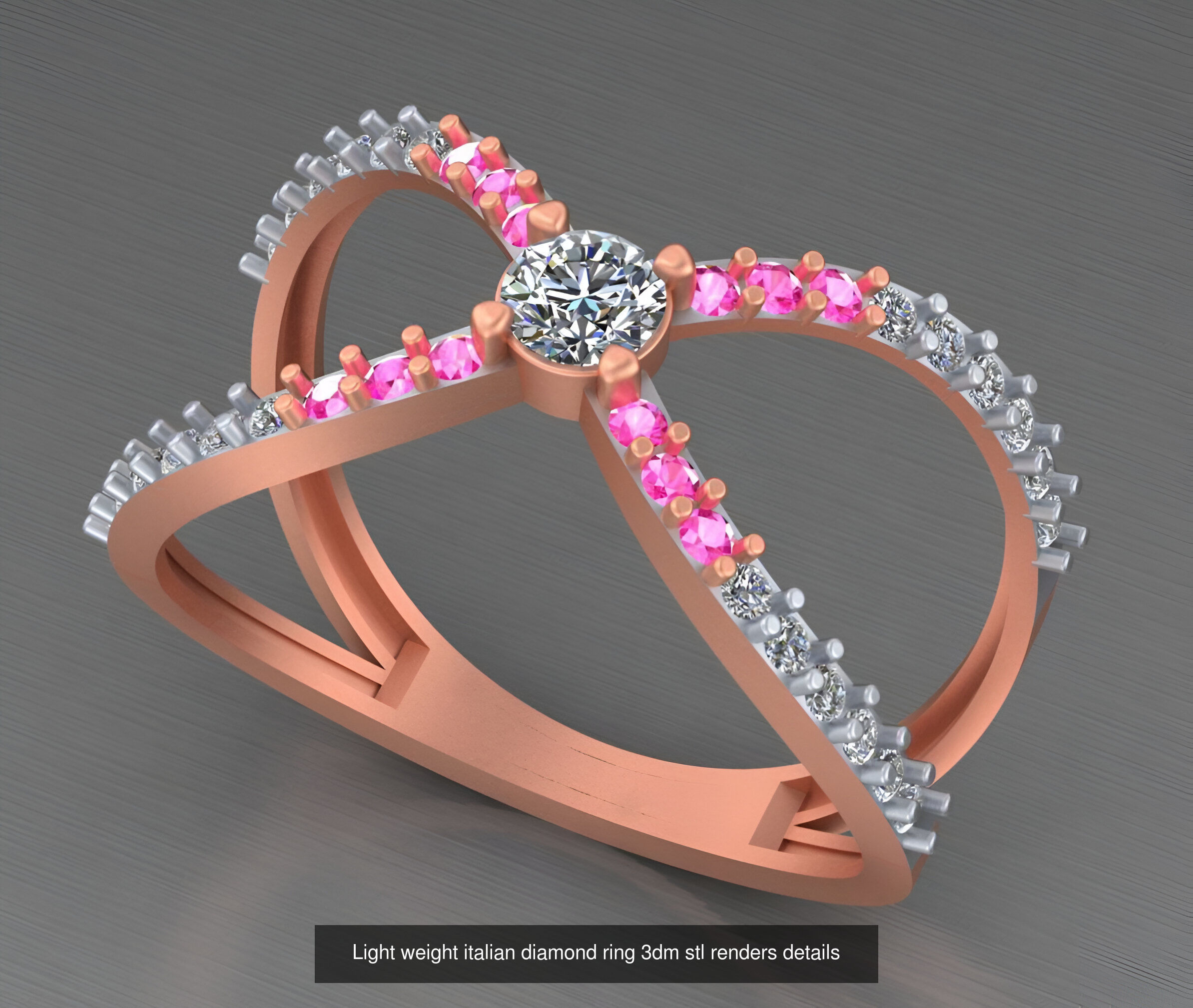 104 Light weight italian diamond ring 3dm stl renders details 3D Model Collection_24