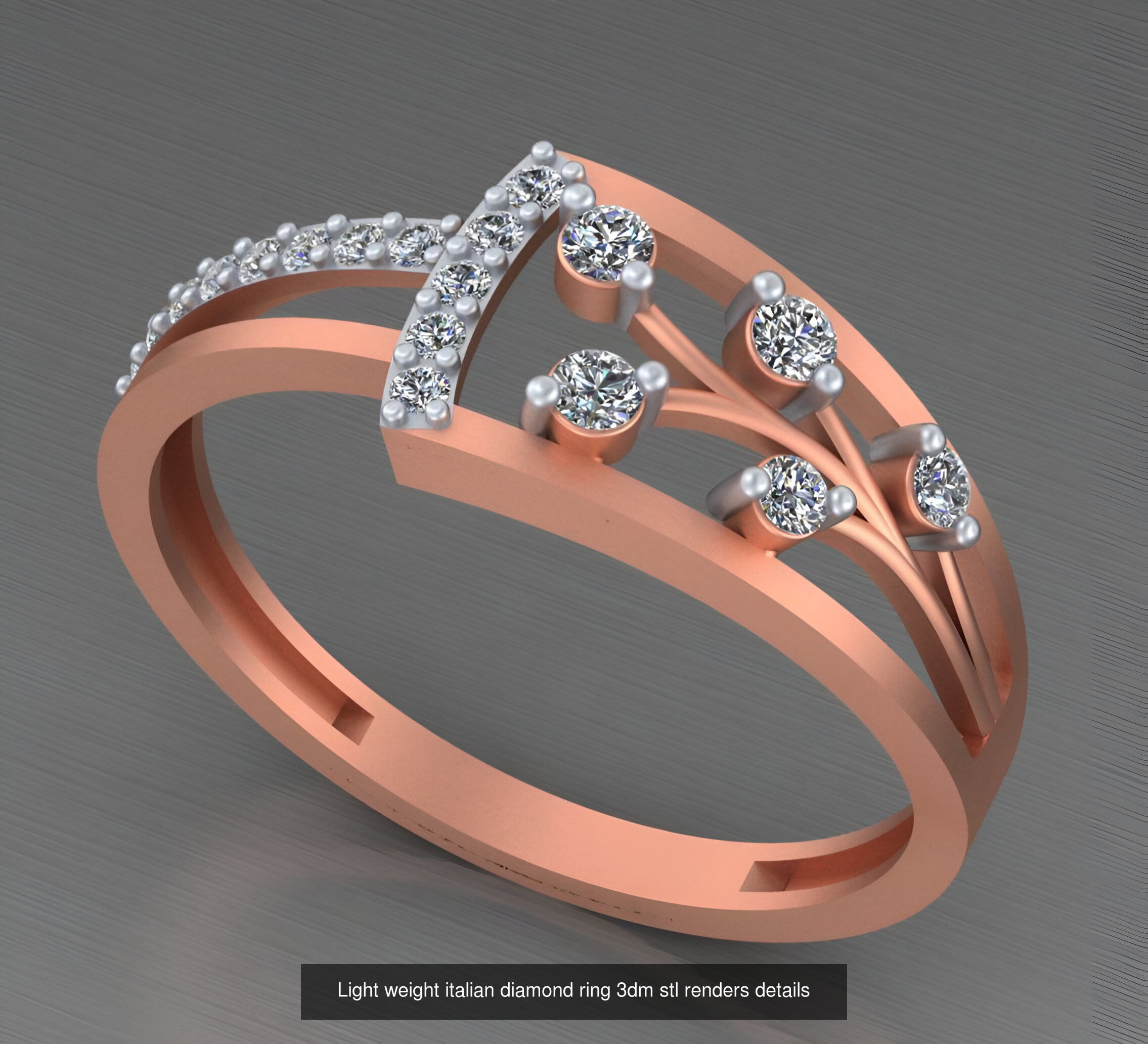 104 Light weight italian diamond ring 3dm stl renders details 3D Model Collection_10