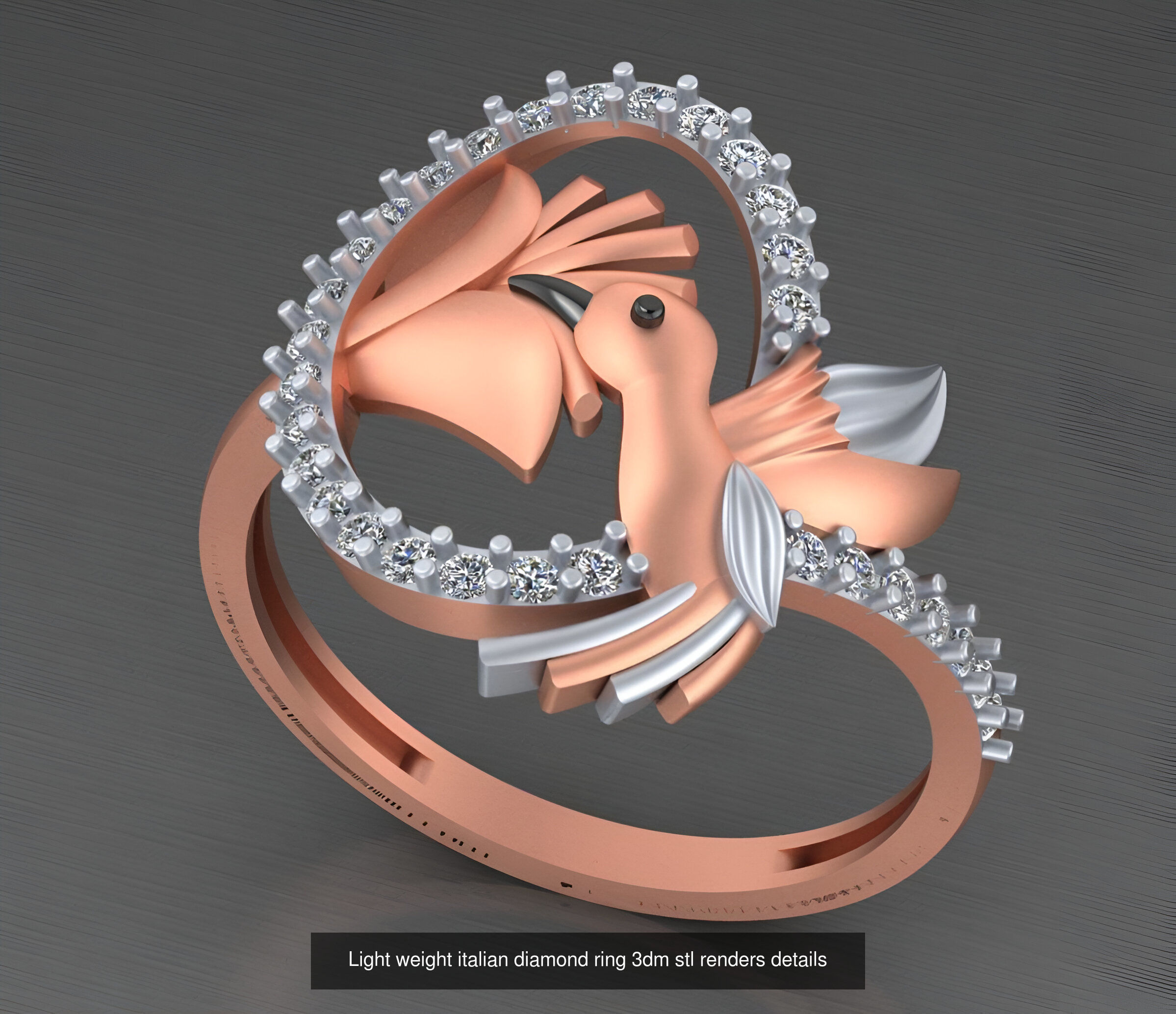 104 Light weight italian diamond ring 3dm stl renders details 3D Model Collection_7