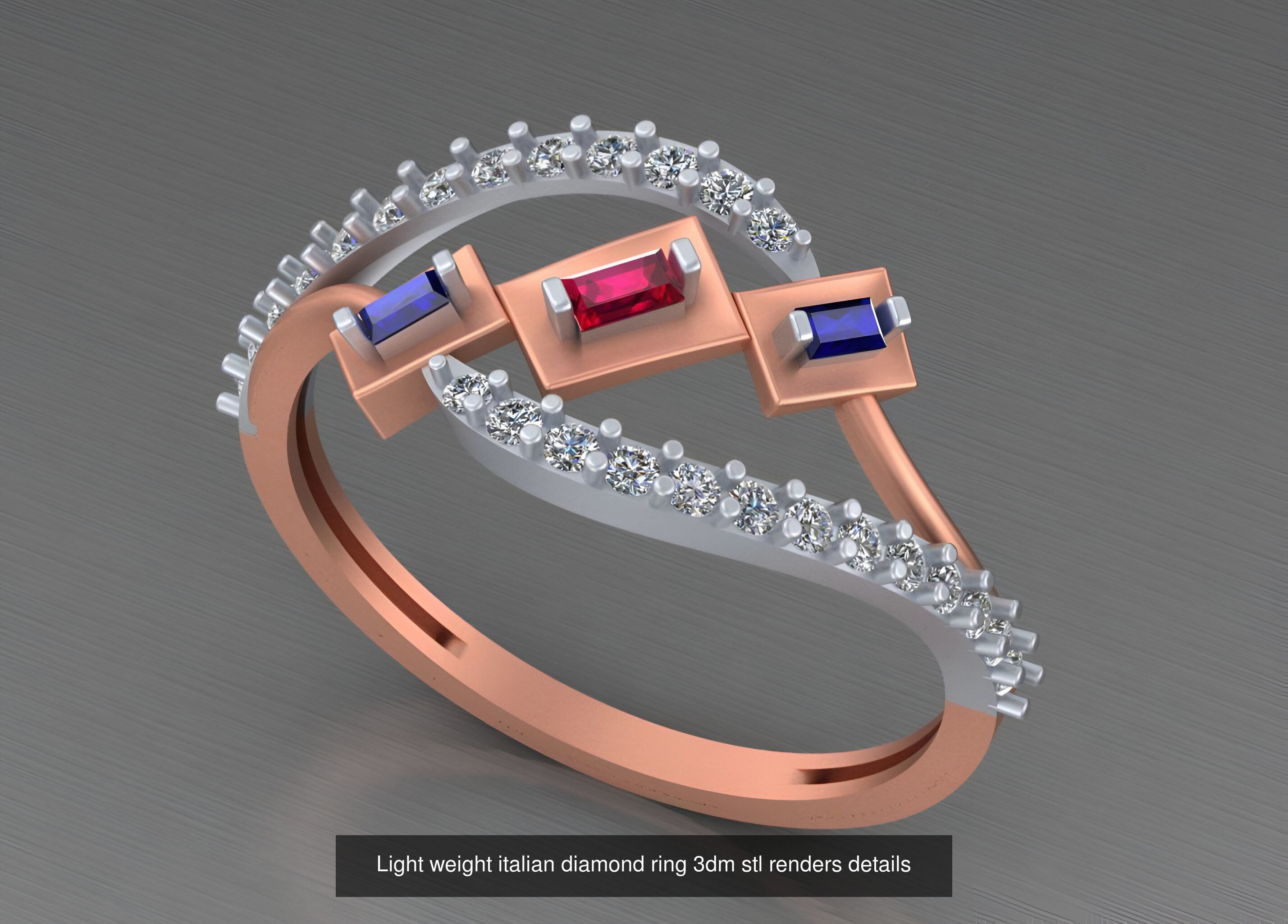 104 Light weight italian diamond ring 3dm stl renders details 3D Model Collection_52