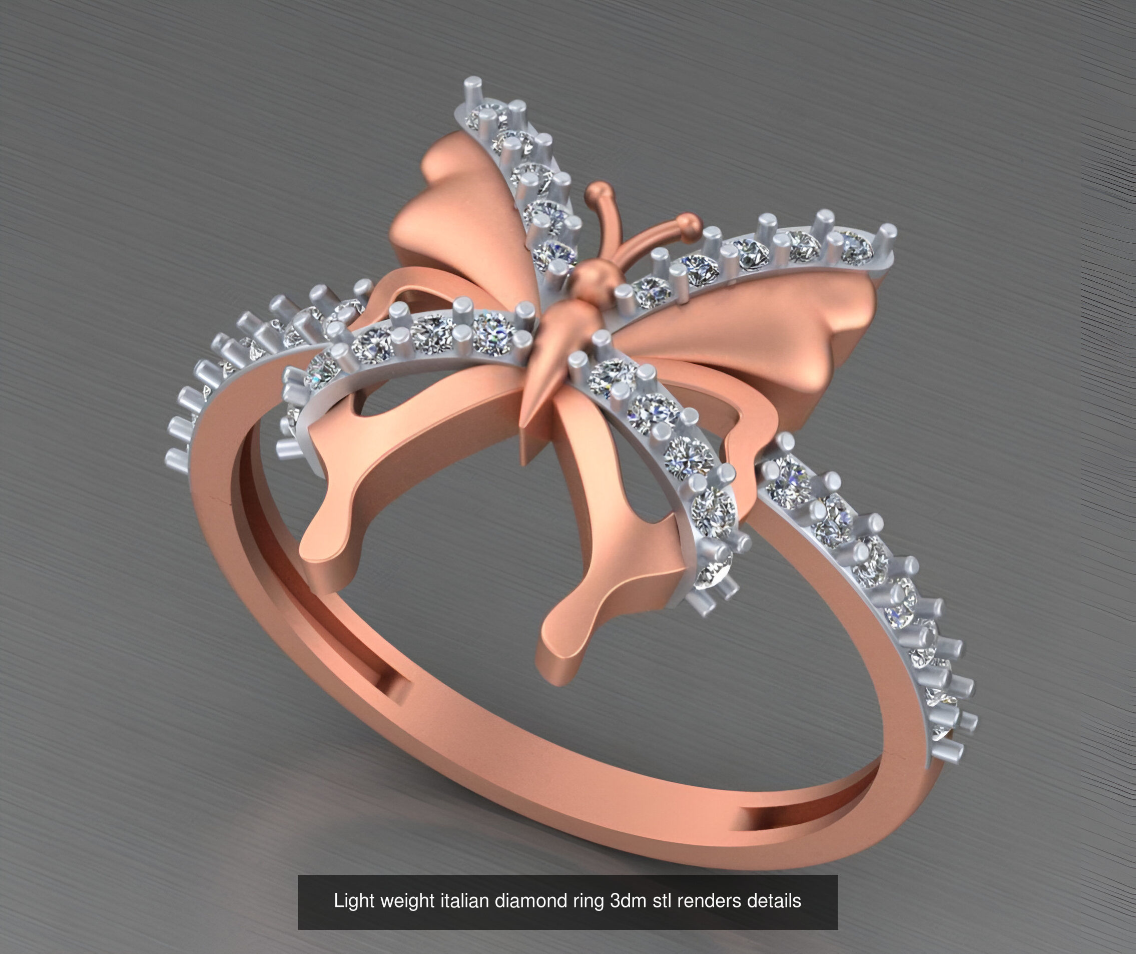 104 Light weight italian diamond ring 3dm stl renders details 3D Model Collection_17