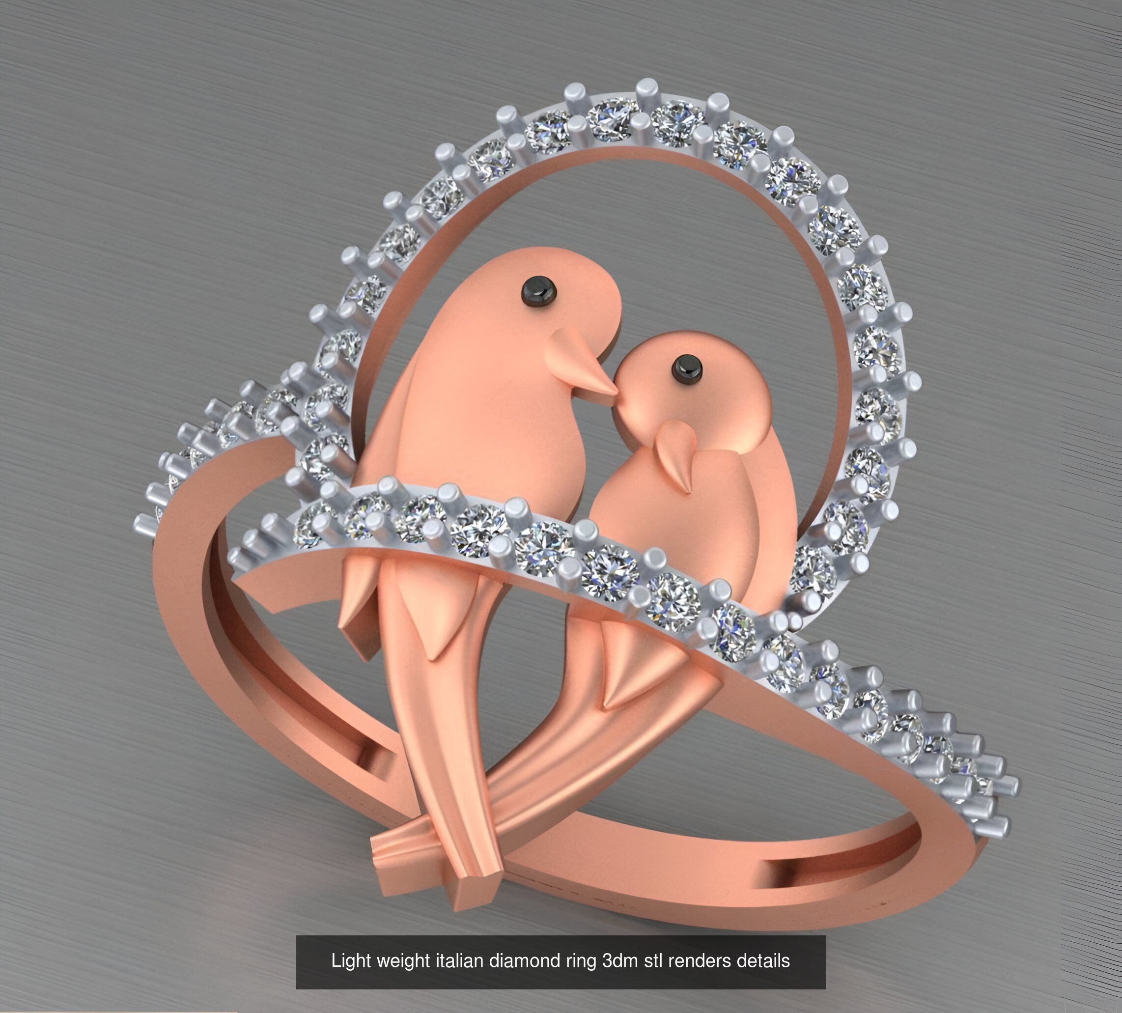 104 Light weight italian diamond ring 3dm stl renders details 3D Model Collection_6