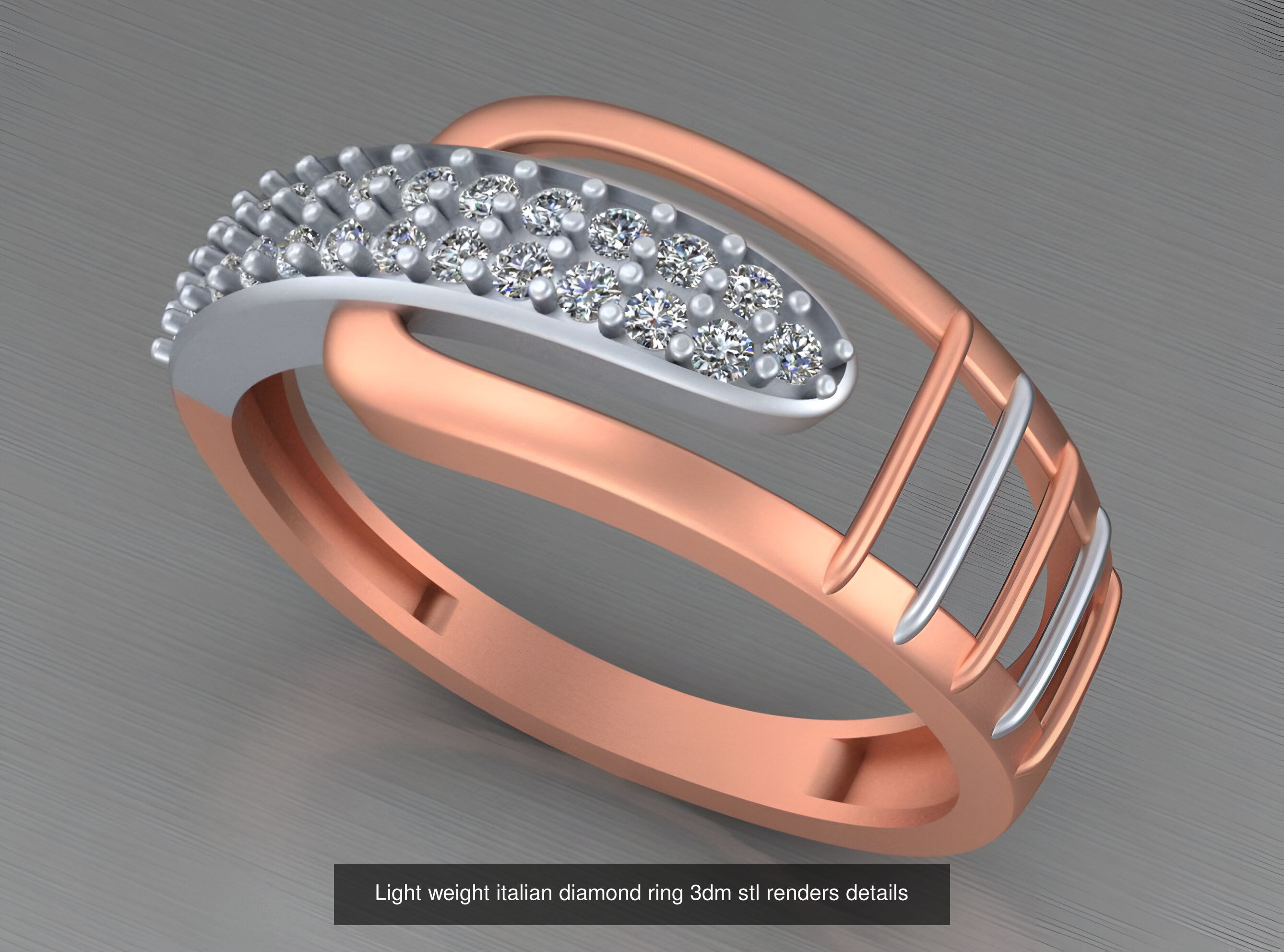 104 Light weight italian diamond ring 3dm stl renders details 3D Model Collection_108
