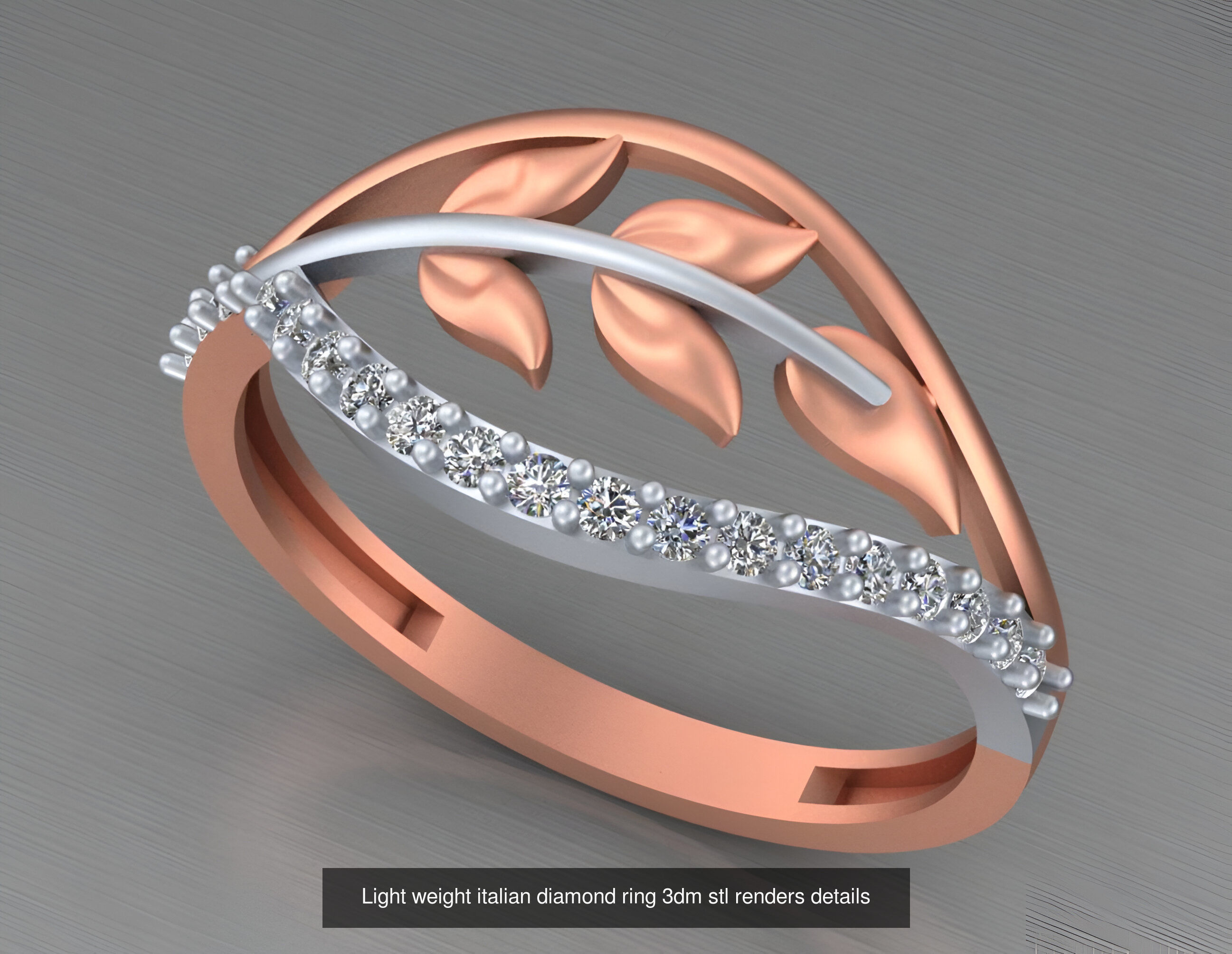 104 Light weight italian diamond ring 3dm stl renders details 3D Model Collection_89