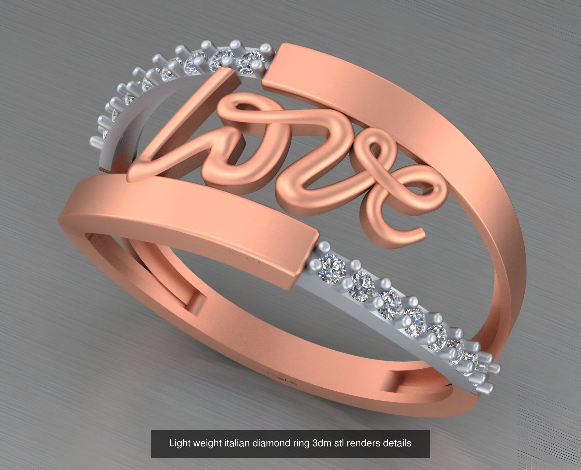 104 Light weight italian diamond ring 3dm stl renders details 3D Model Collection_49