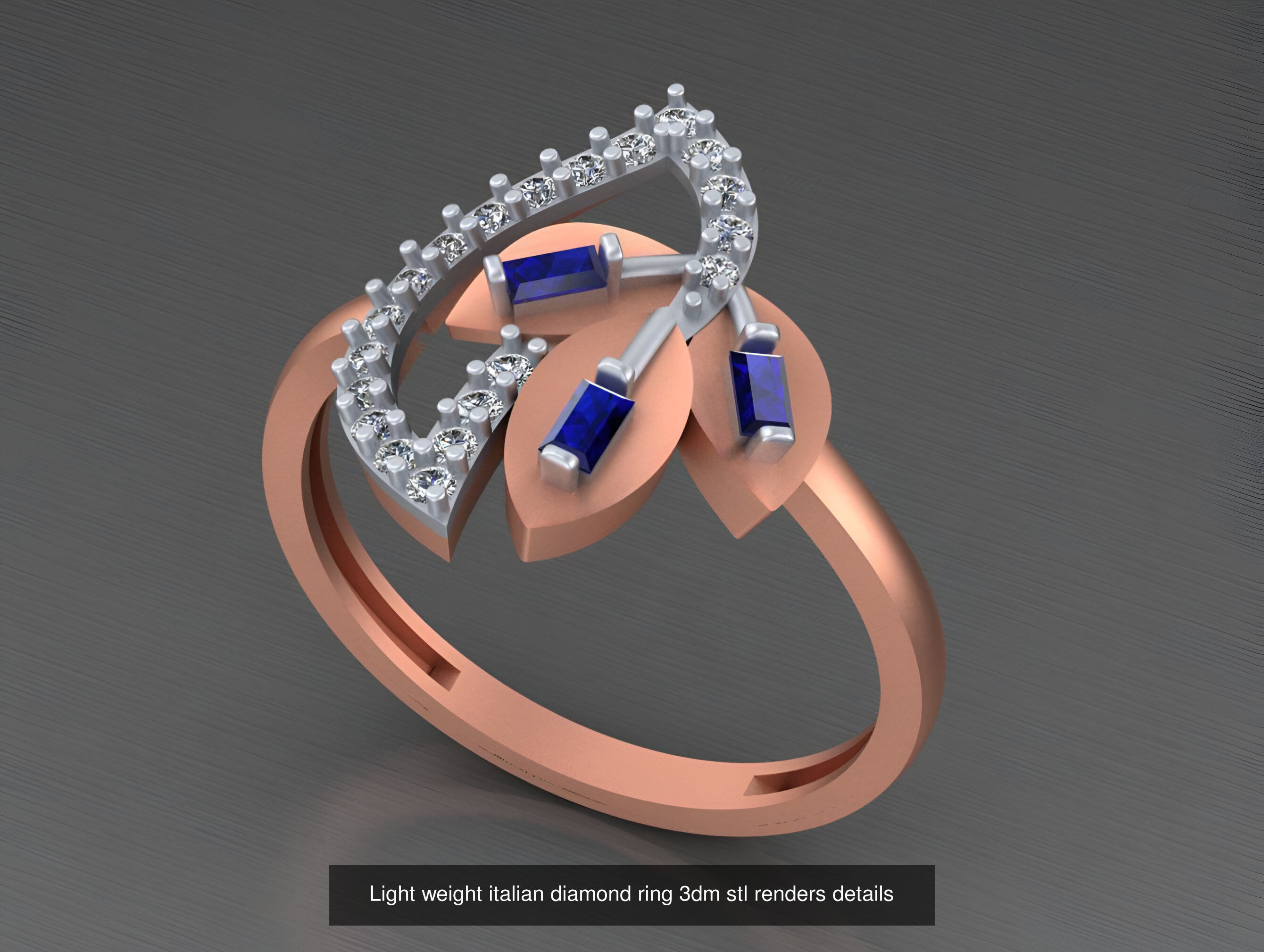 104 Light weight italian diamond ring 3dm stl renders details 3D Model Collection_61