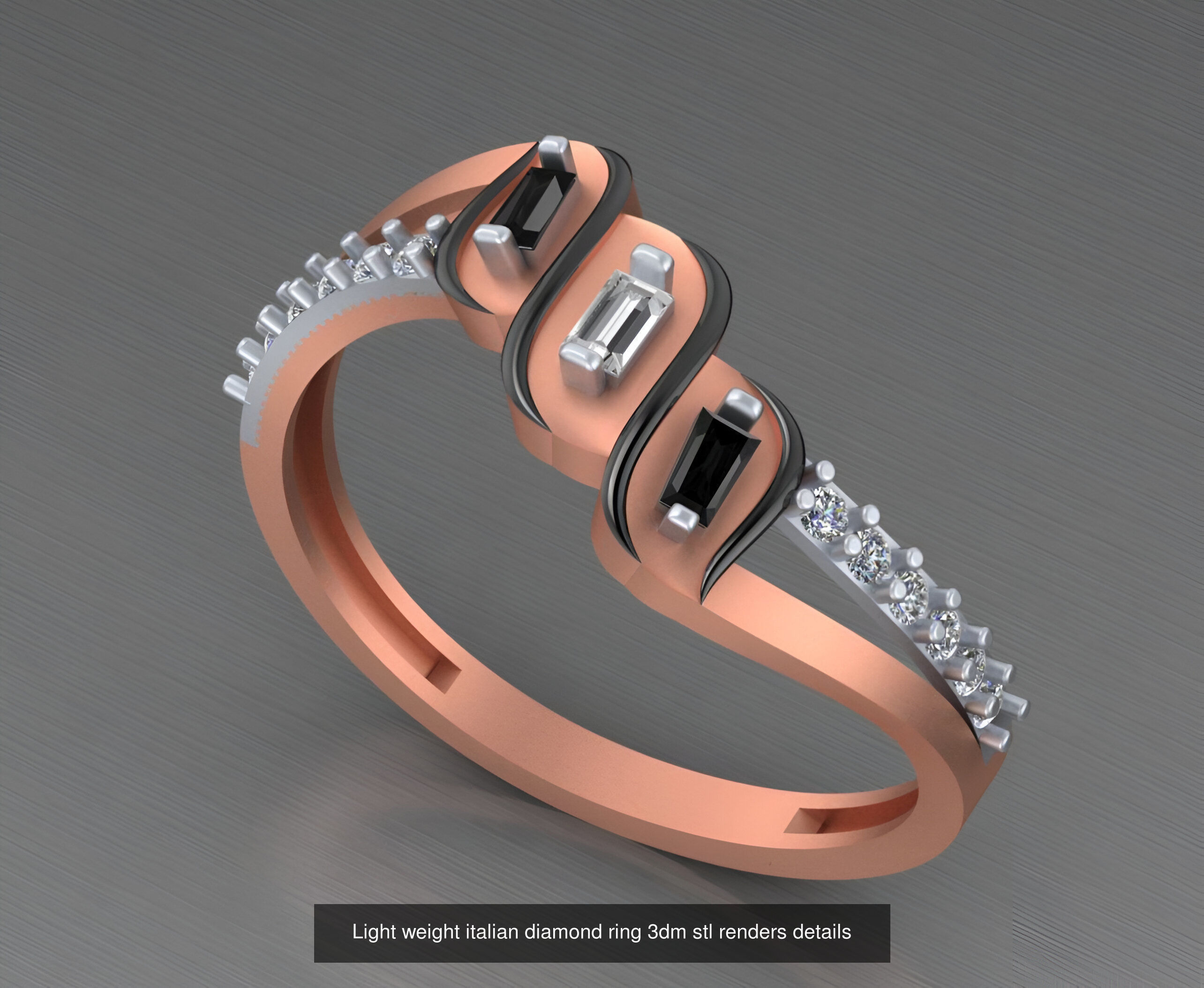 104 Light weight italian diamond ring 3dm stl renders details 3D Model Collection_39
