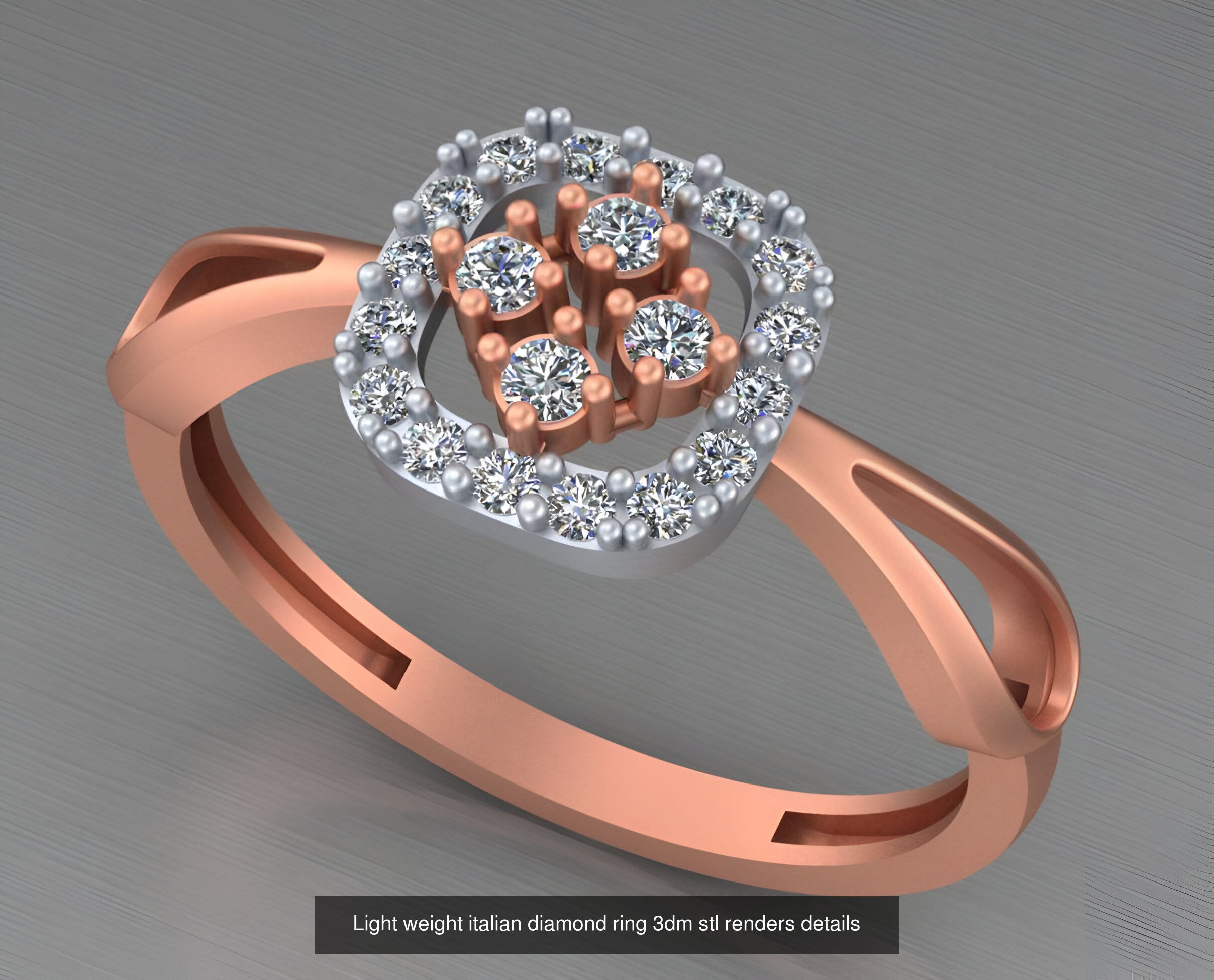 104 Light weight italian diamond ring 3dm stl renders details 3D Model Collection_102
