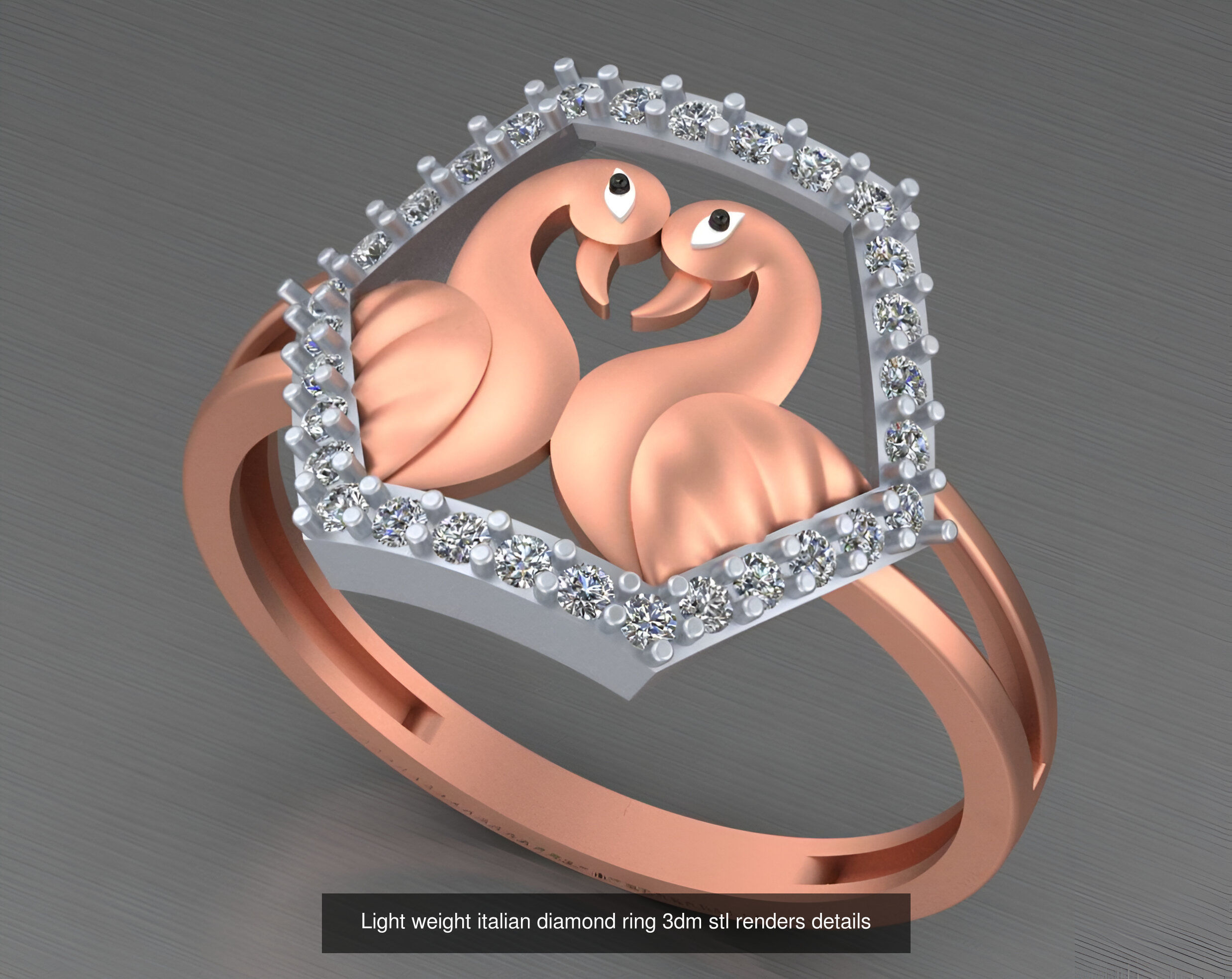 104 Light weight italian diamond ring 3dm stl renders details 3D Model Collection_107