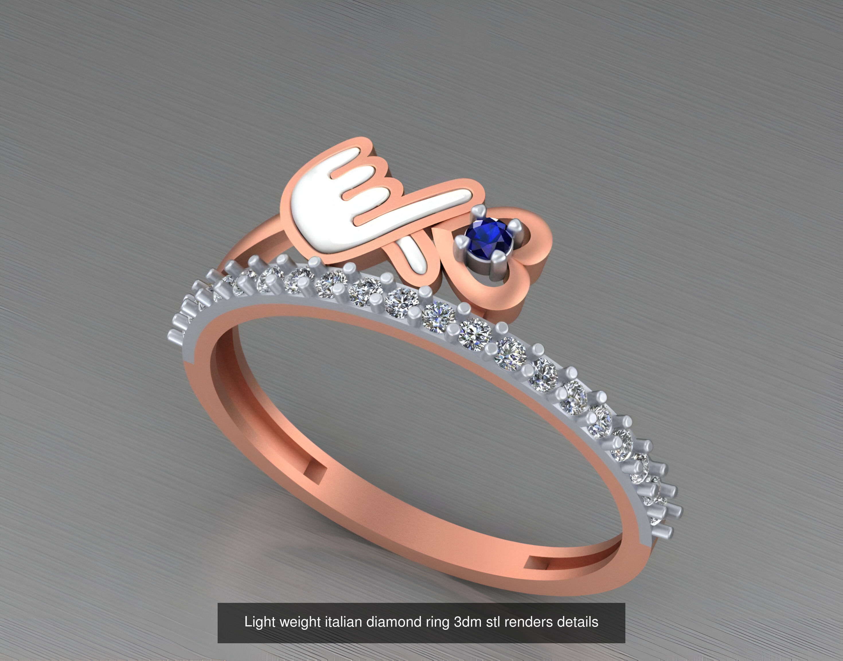 104 Light weight italian diamond ring 3dm stl renders details 3D Model Collection_42