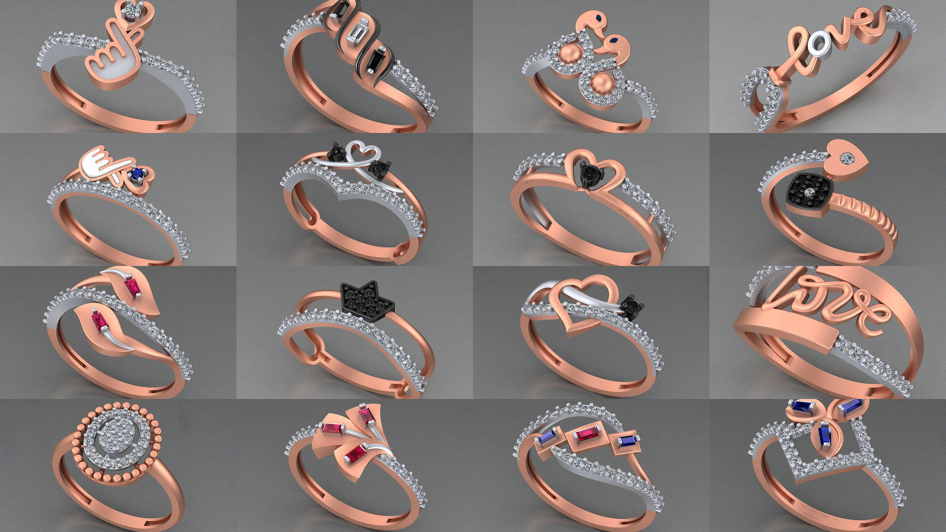 104 Light weight italian diamond ring 3dm stl renders details 3D Model Collection_3