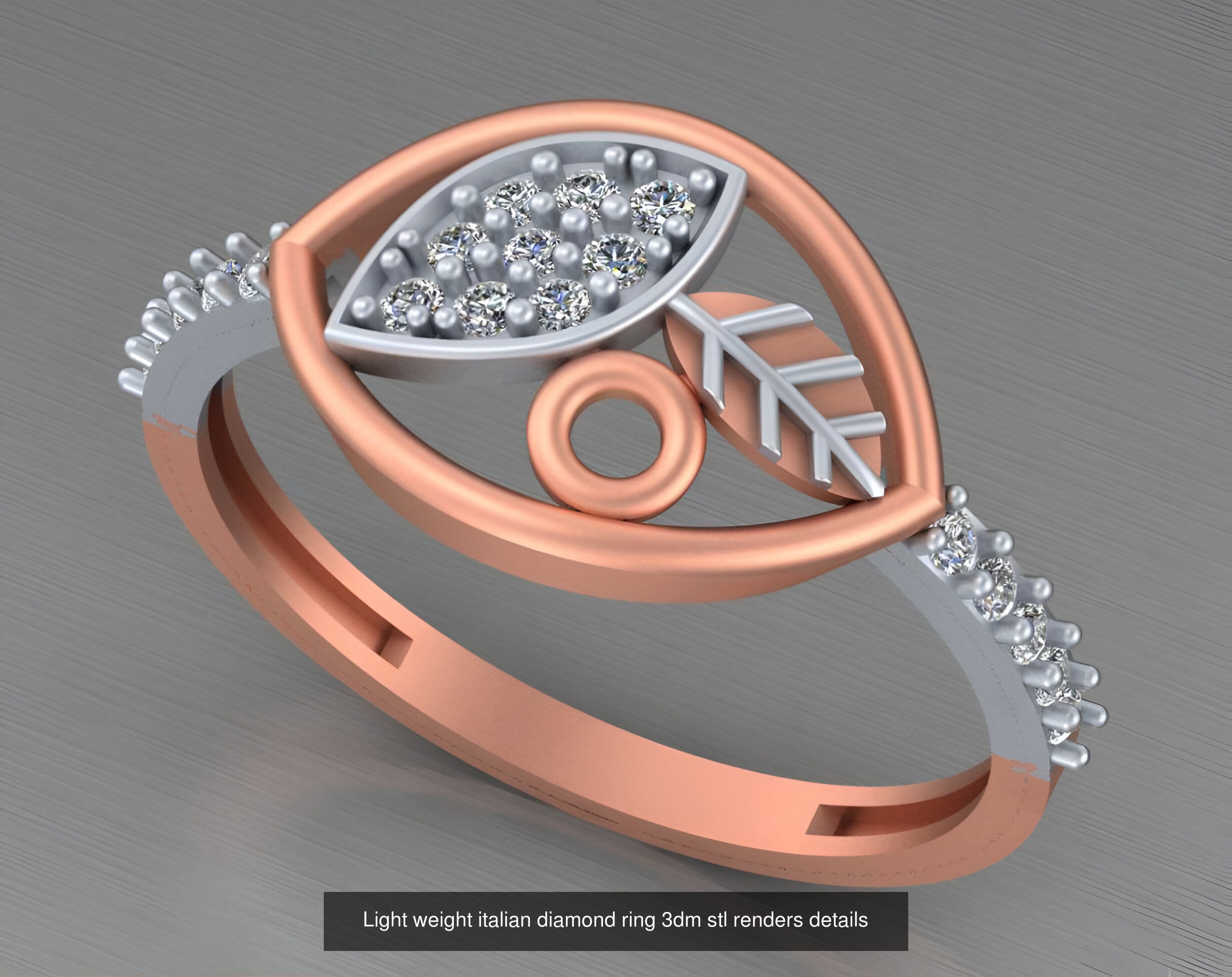 104 Light weight italian diamond ring 3dm stl renders details 3D Model Collection_86
