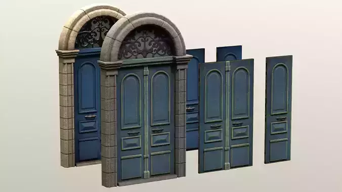 Entrance Double Door with frame glass window metal ornament