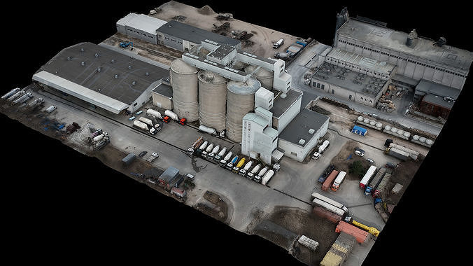 factory industrial building tubes terrain drone scan Low-poly 3D model