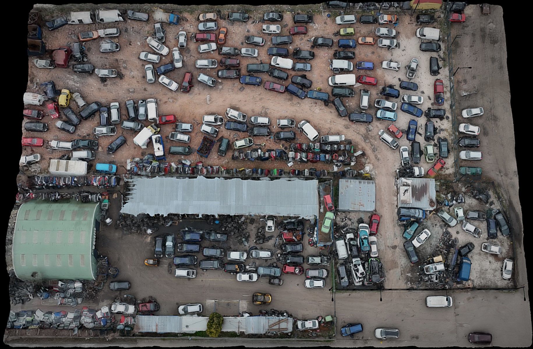 cars wreckage post apo area terrain drone scan Low-poly 3D model_2