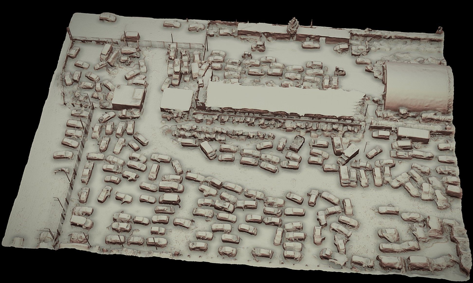 cars wreckage post apo area terrain drone scan Low-poly 3D model_3