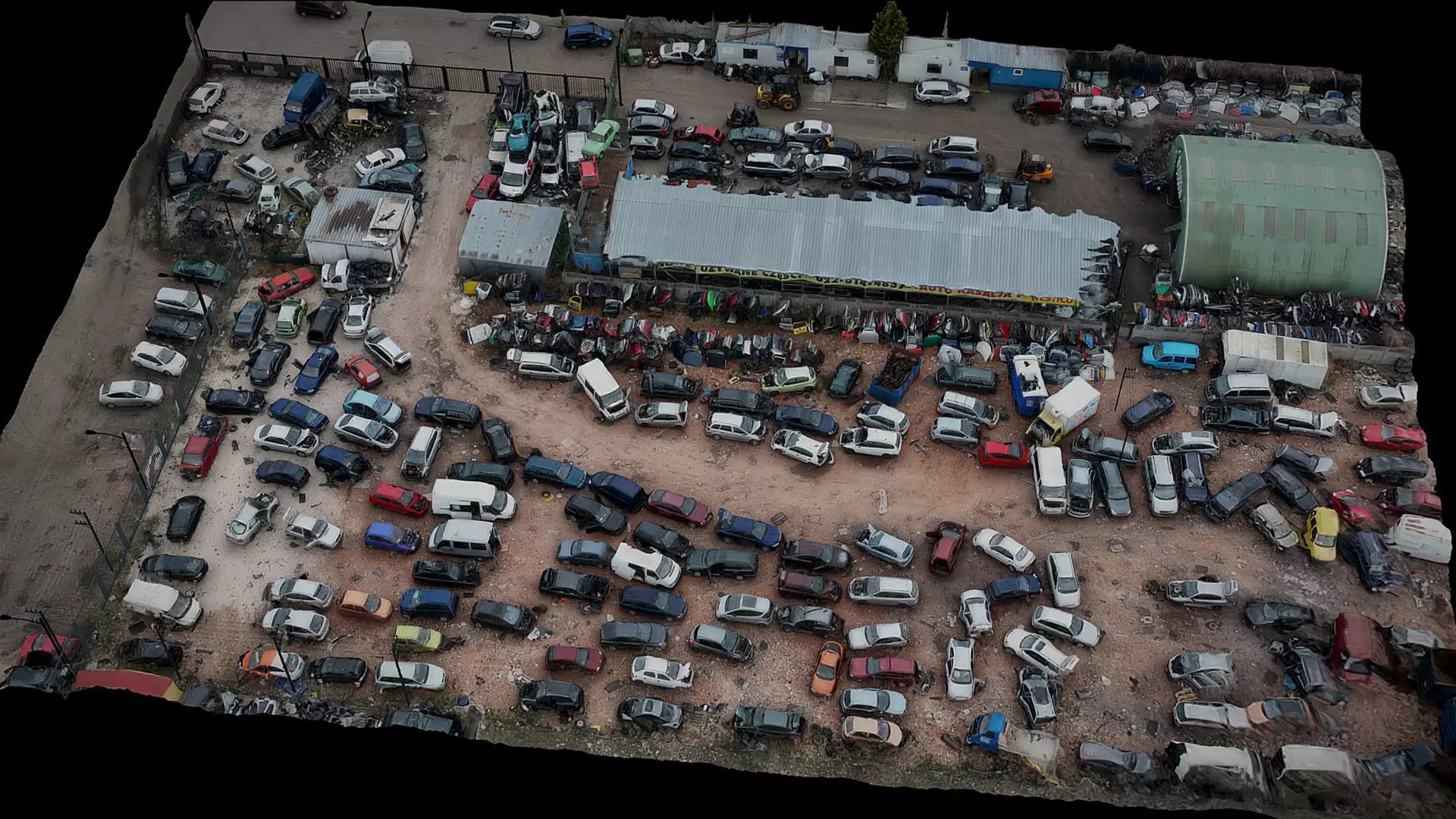 cars wreckage post apo area terrain drone scan Low-poly 3D model_0