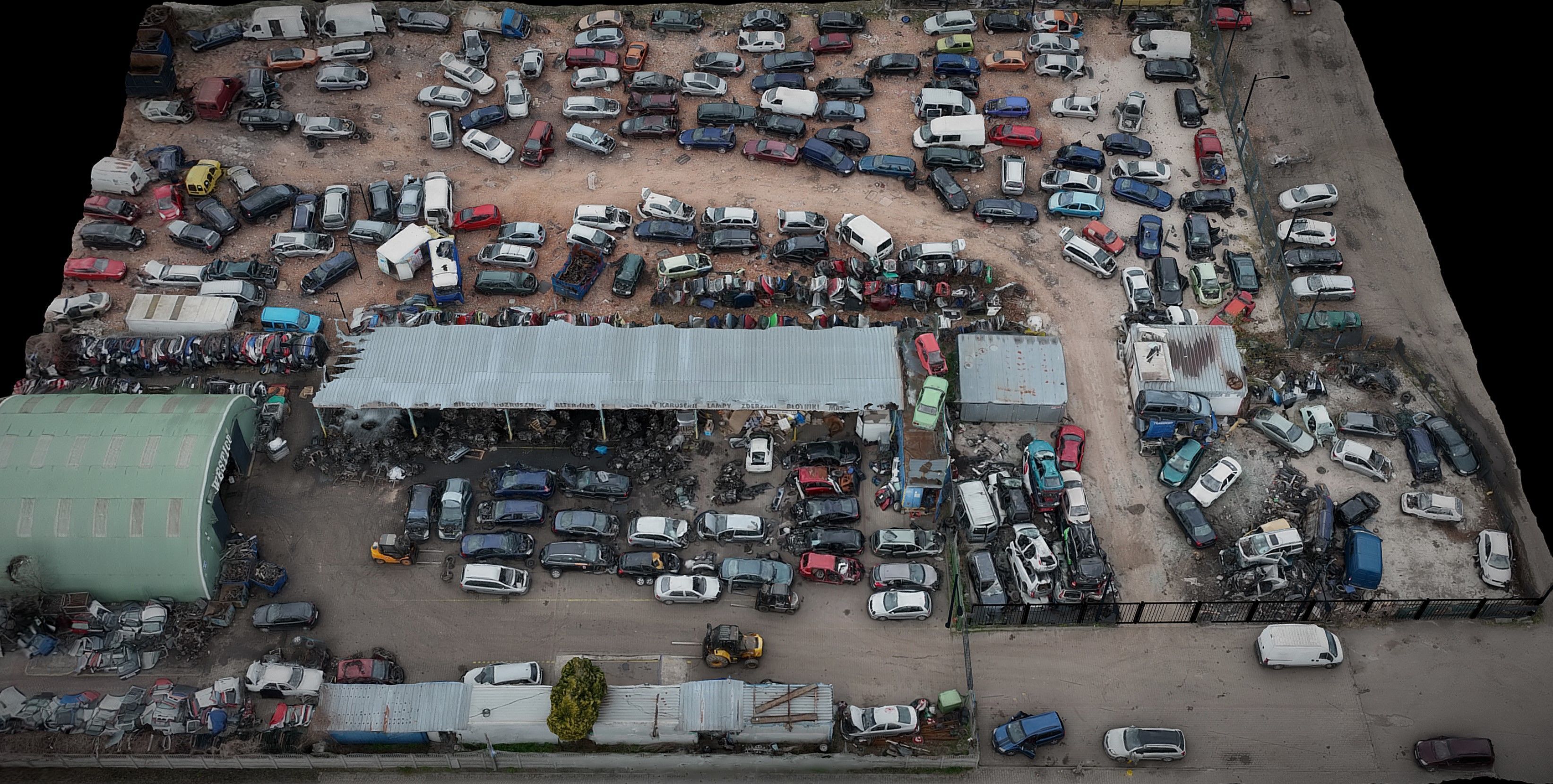 cars wreckage post apo area terrain drone scan Low-poly 3D model_1