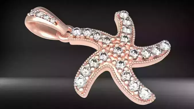 3D PAVE DIAMOND STARFISH PENDANT 