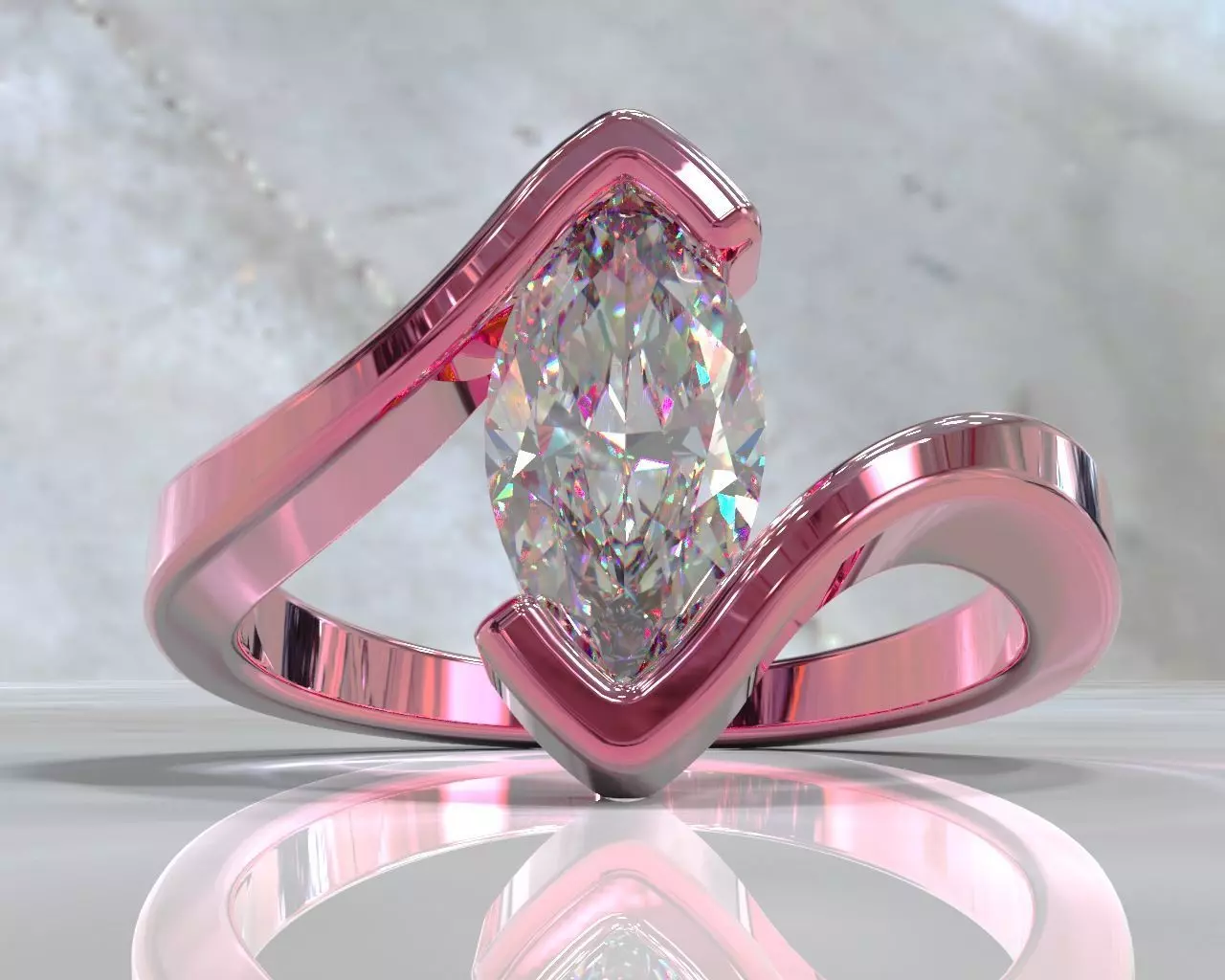 Marquise shape tension style engagement ring 3D print model