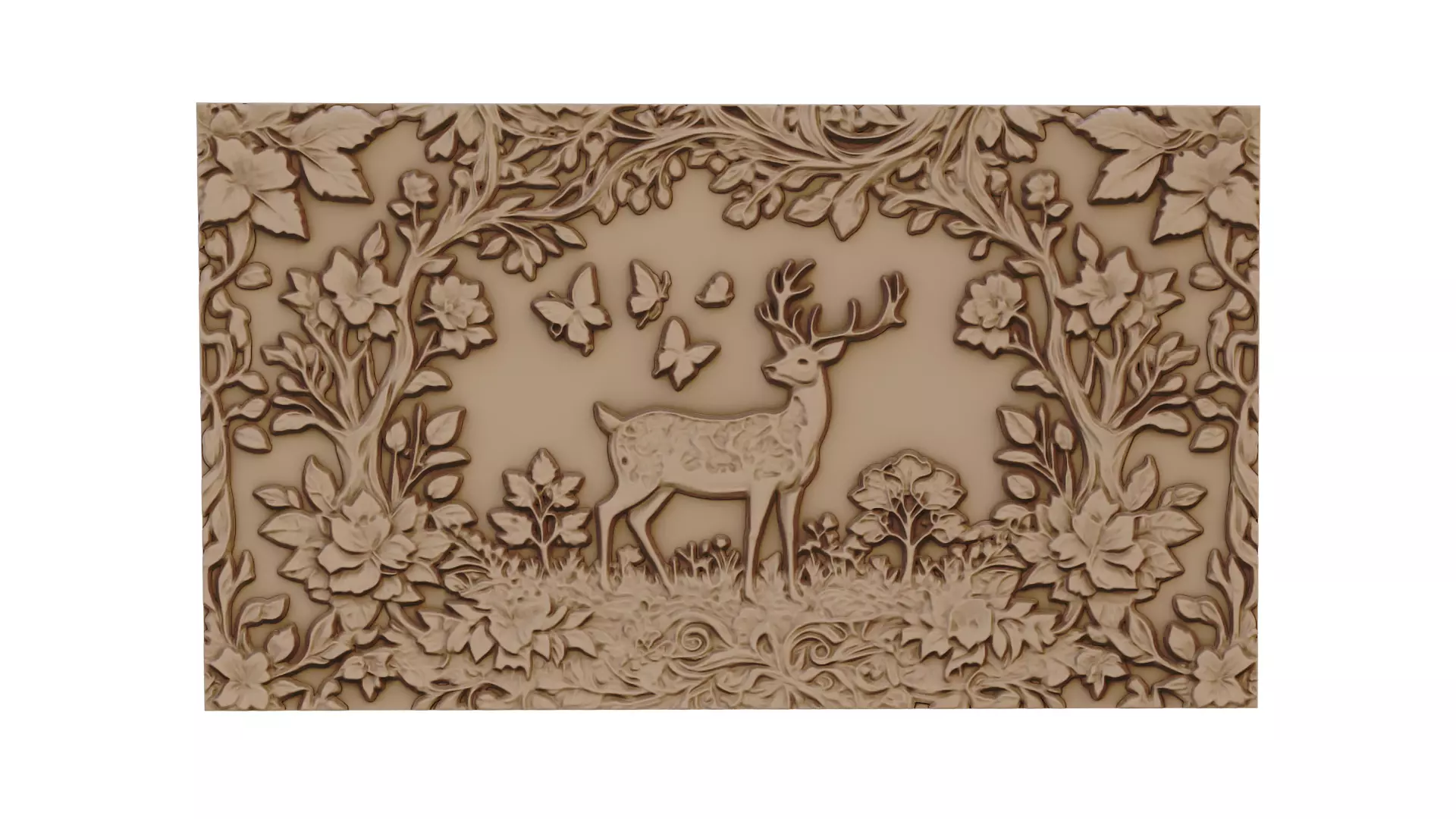 decor set wall panel deer relief mural CNC 55 3D model_0