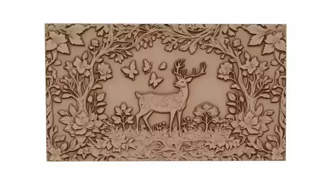 decor set wall panel deer relief mural CNC 55