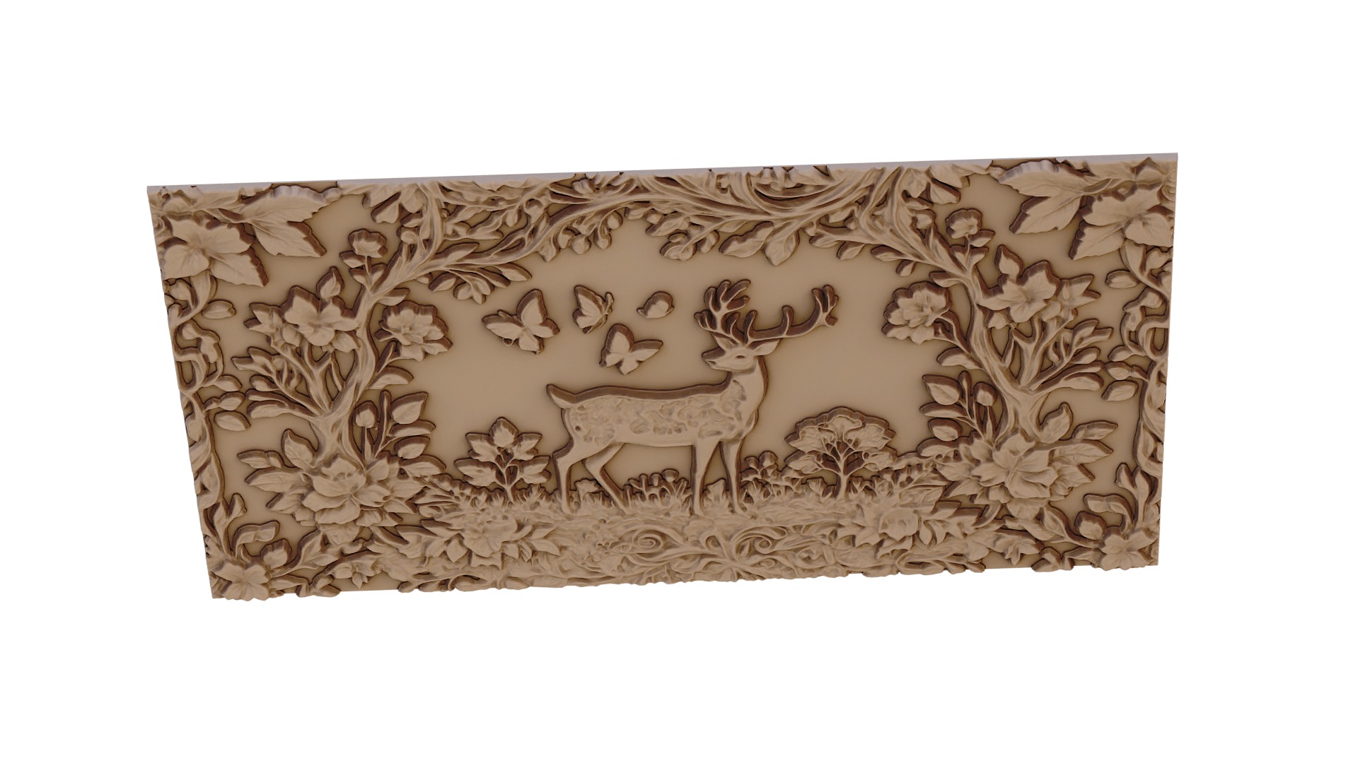 decor set wall panel deer relief mural CNC 55 3D model_4