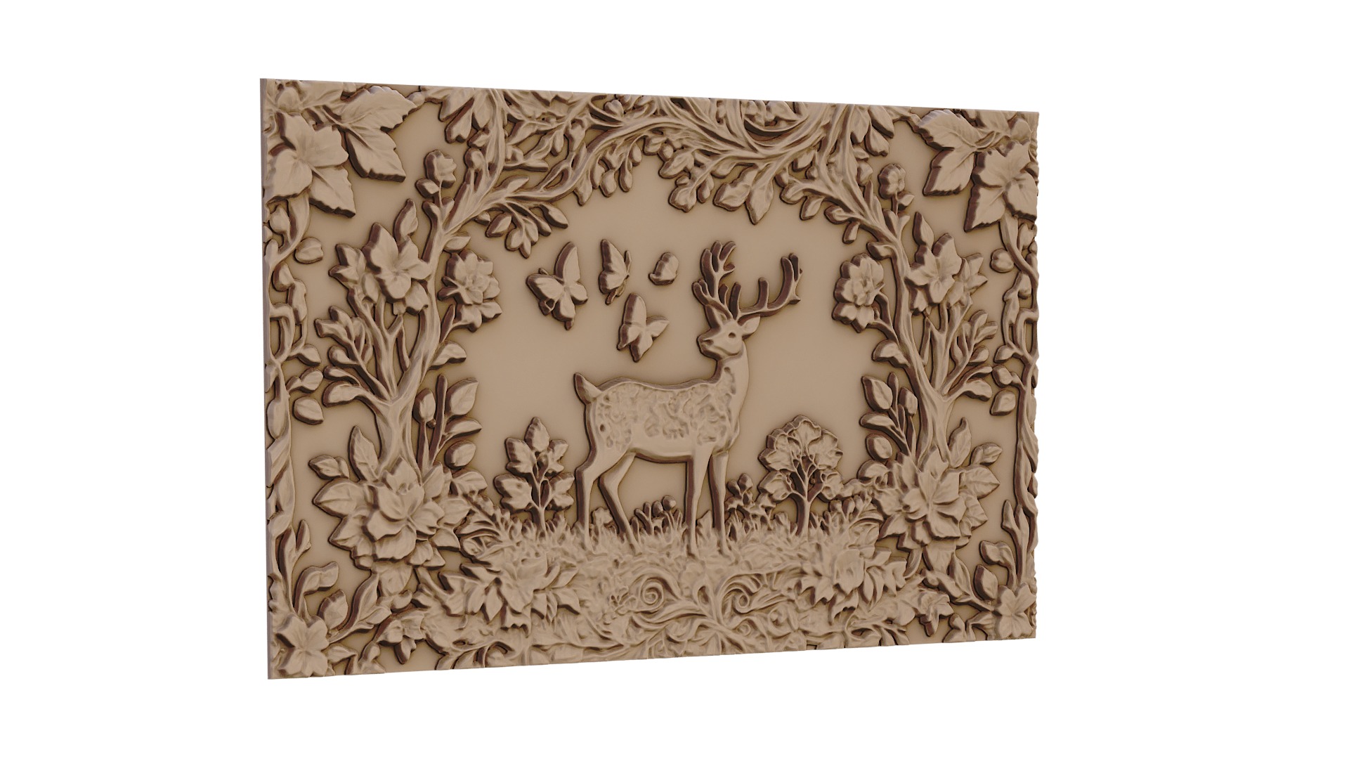 decor set wall panel deer relief mural CNC 55 3D model_1