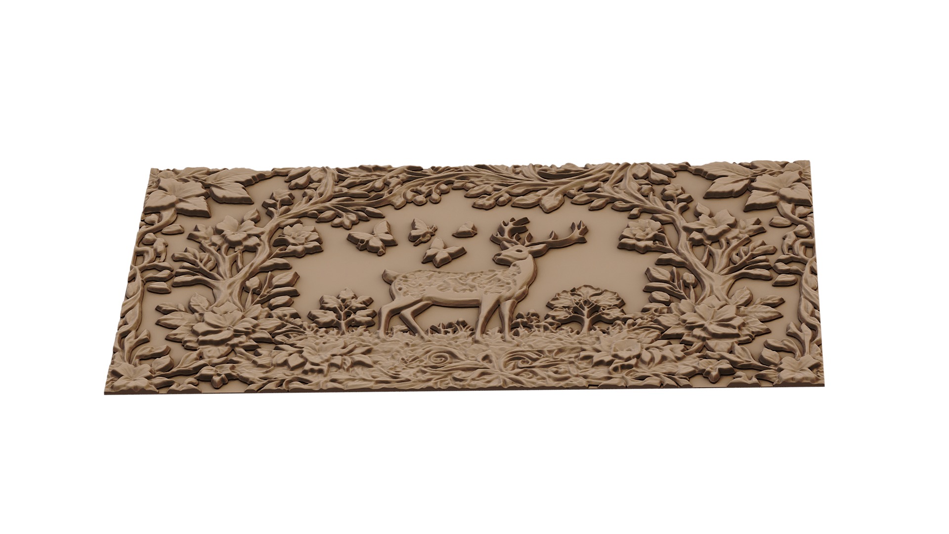 decor set wall panel deer relief mural CNC 55 3D model_3